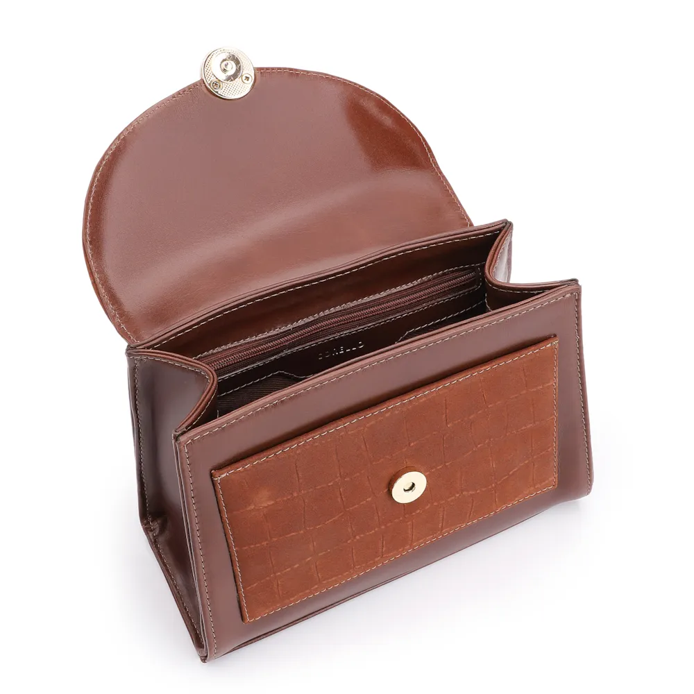 Bolsa Tote Couro Nobuck Croco/Couro Marrom Escuro - imagem 5