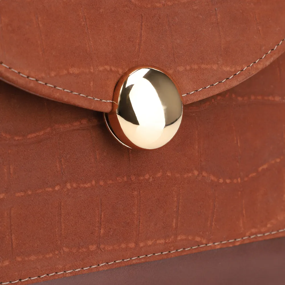 Bolsa Tote Couro Nobuck Croco/Couro Marrom Escuro - imagem 7