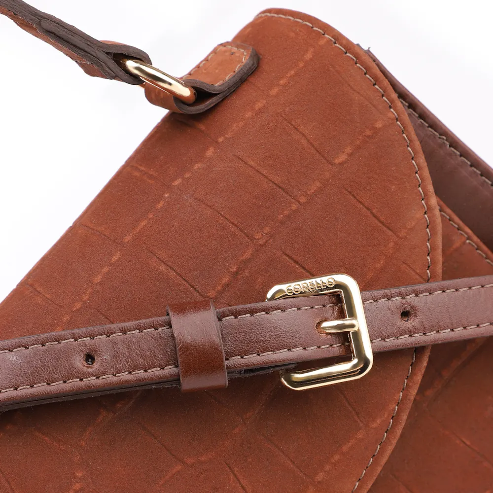 Bolsa Tote Couro Nobuck Croco/Couro Marrom Escuro - imagem 8