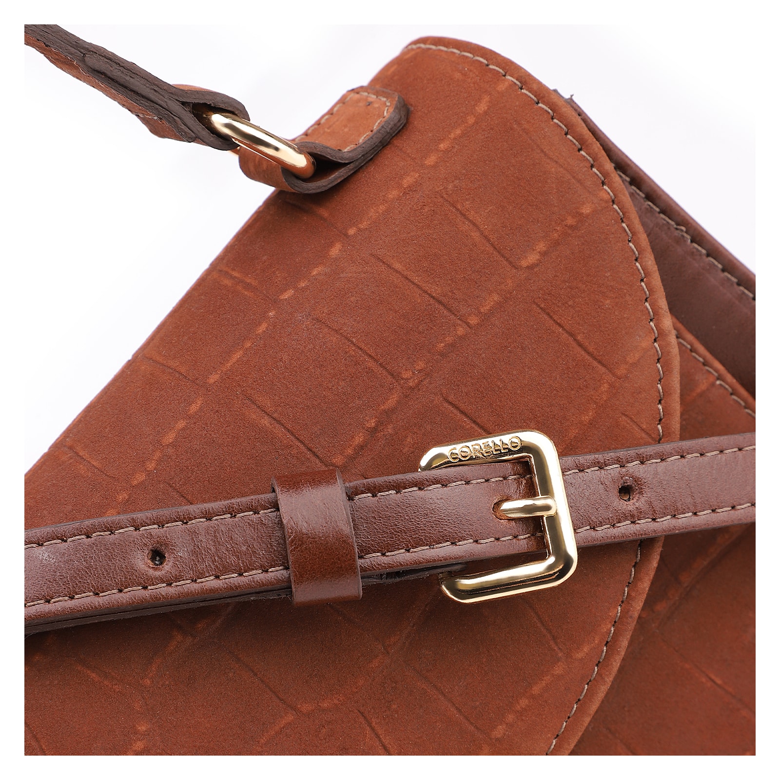 Bolsa Tote Couro Nobuck Croco/Couro Marrom Escuro