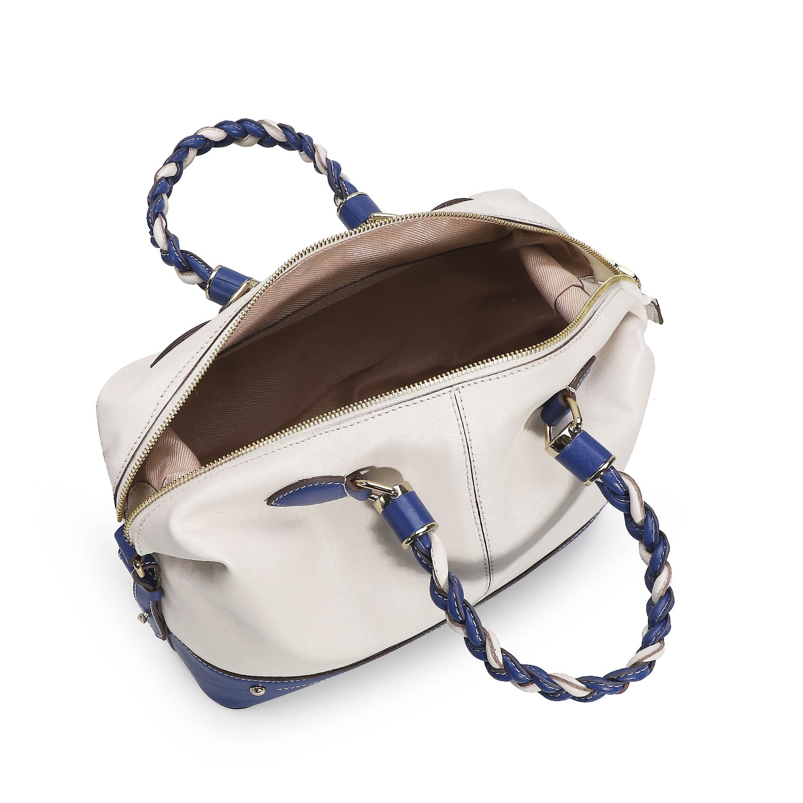 Bolsa Tote Couro Off White/Azul