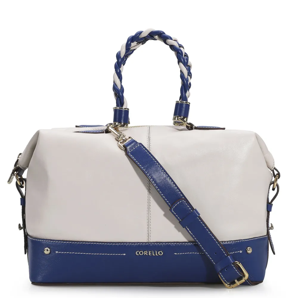 Bolsa Tote Couro Off White/Azul