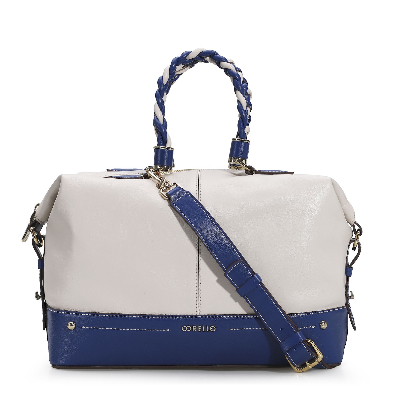 Bolsa Tote Couro Off White/Azul