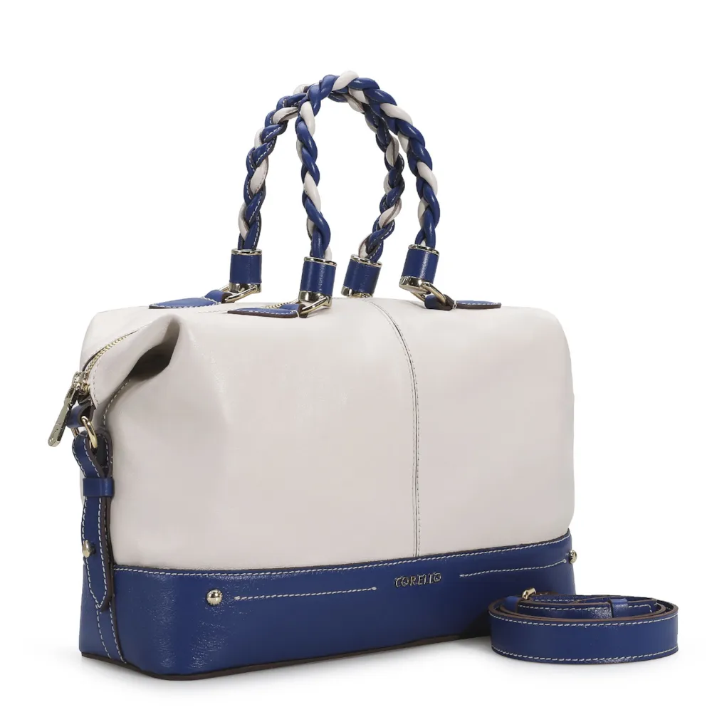 Bolsa Tote Couro Off White/Azul - imagem 2