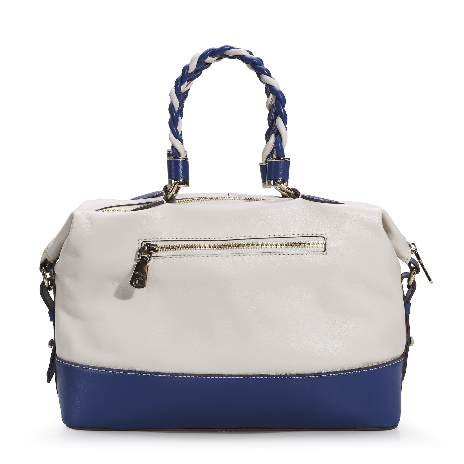 Bolsa Tote Couro Off White/Azul