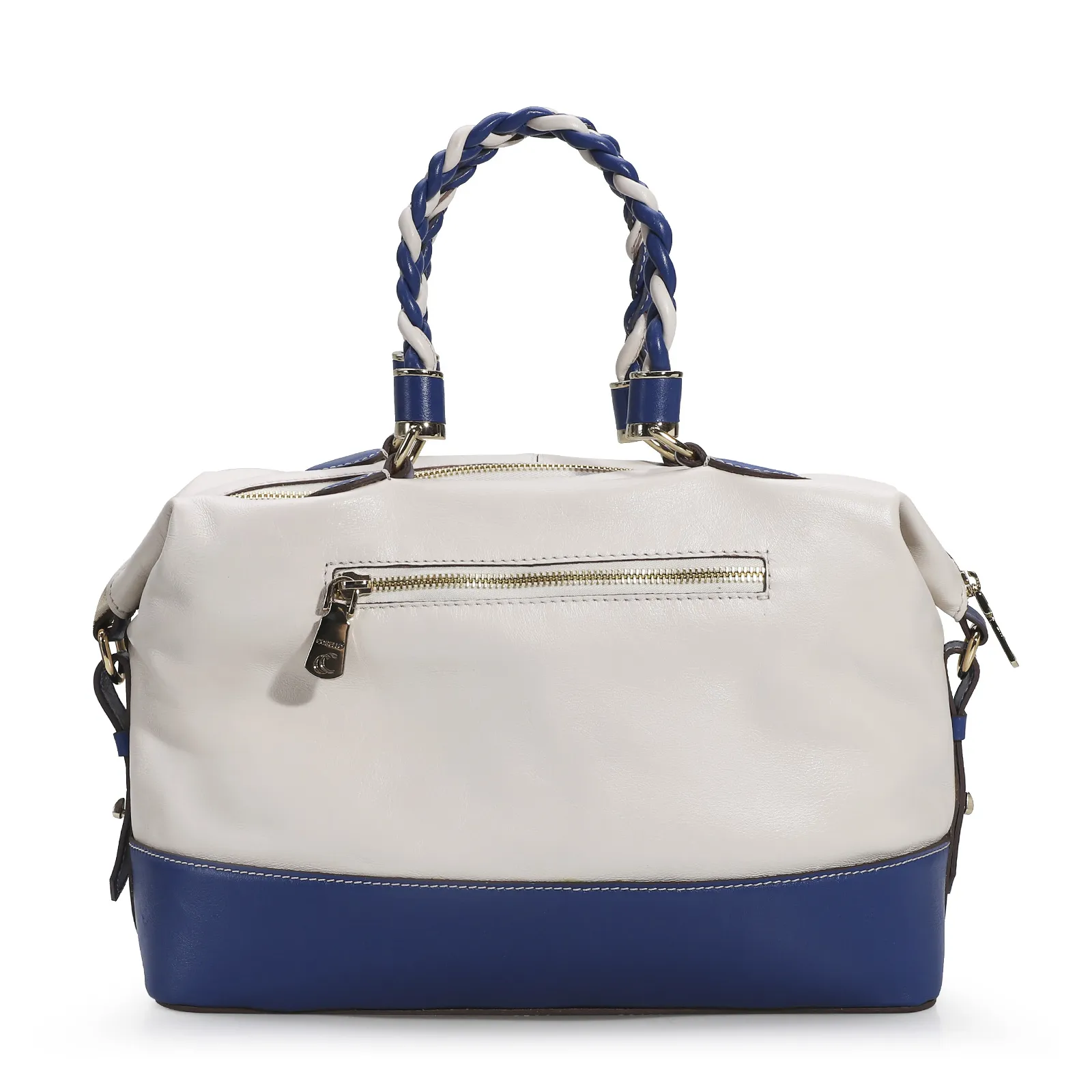 Bolsa Tote Couro Off White/Azul