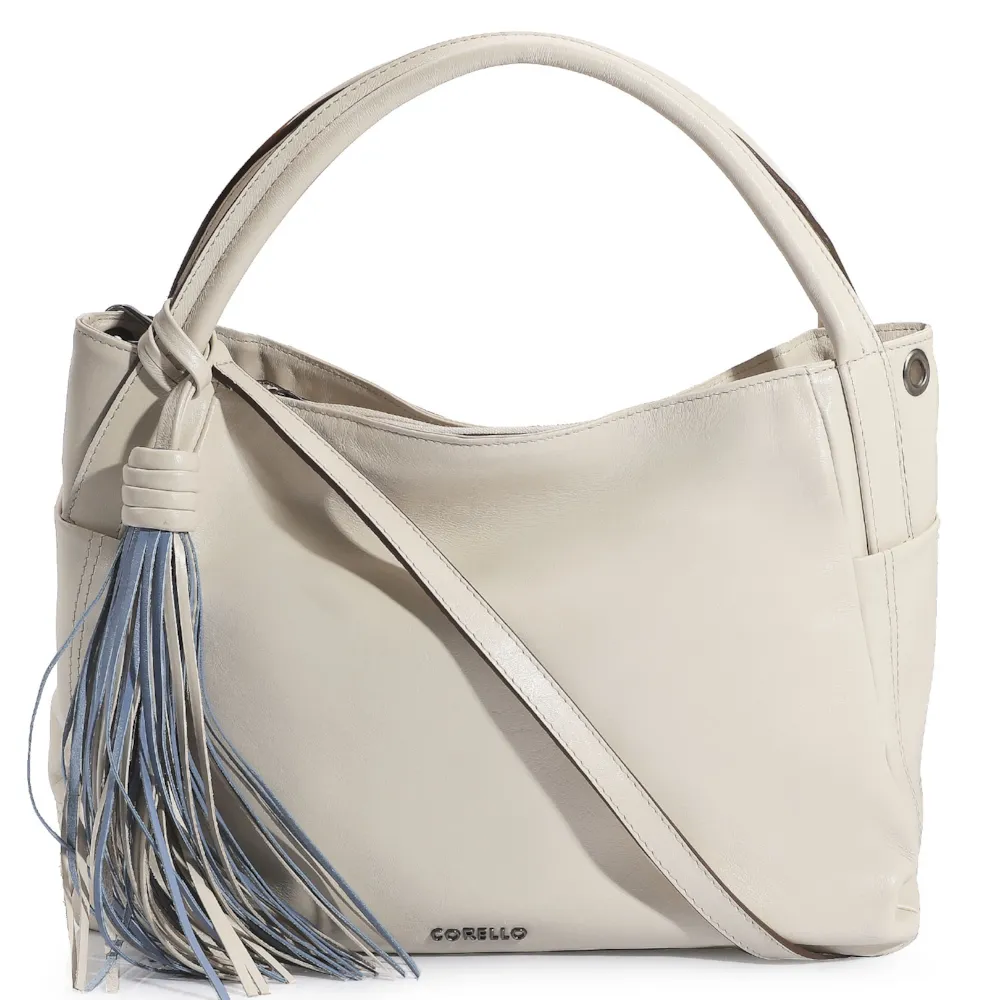Bolsa Tote Couro Off White/Azul