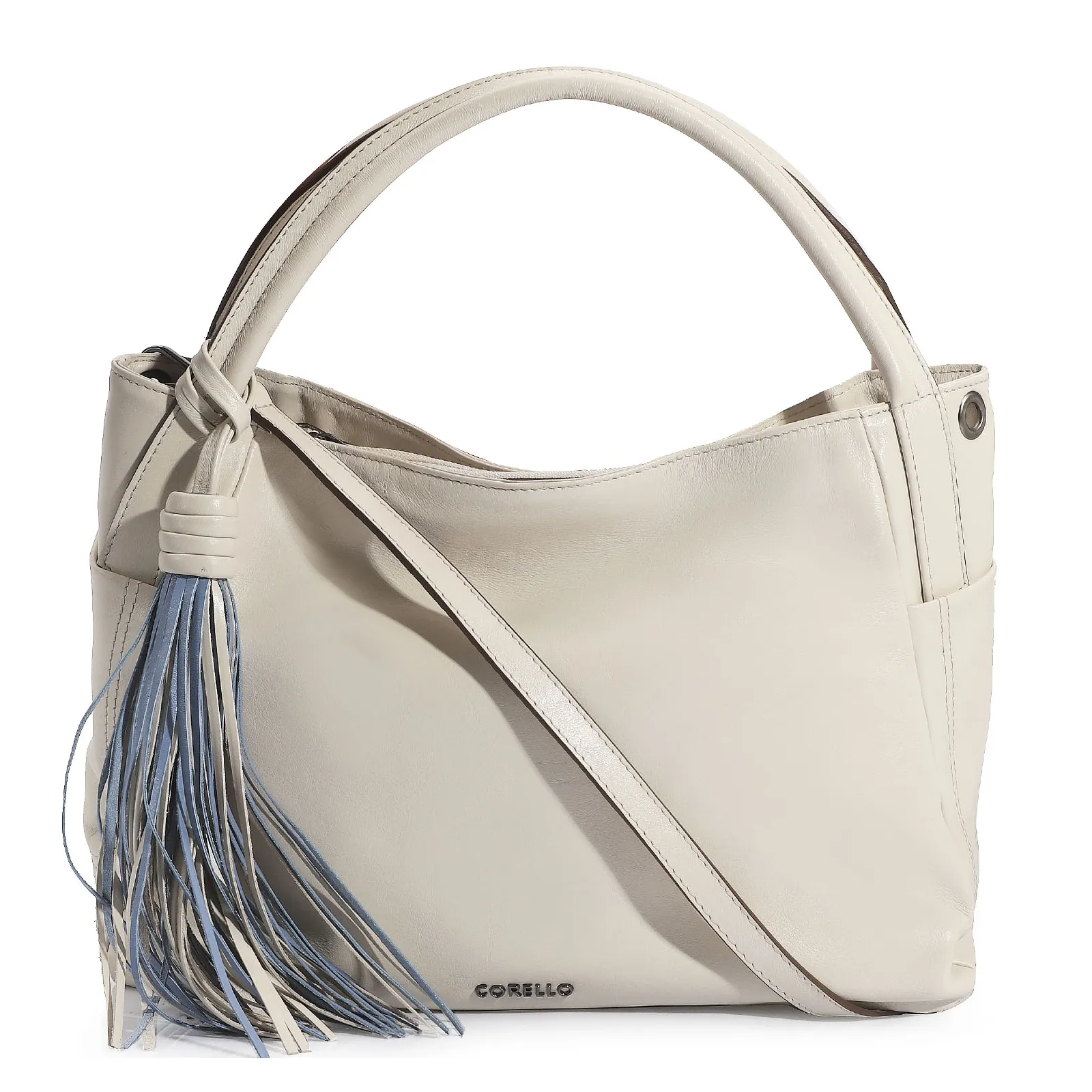 Bolsa Tote Couro Off White/Azul