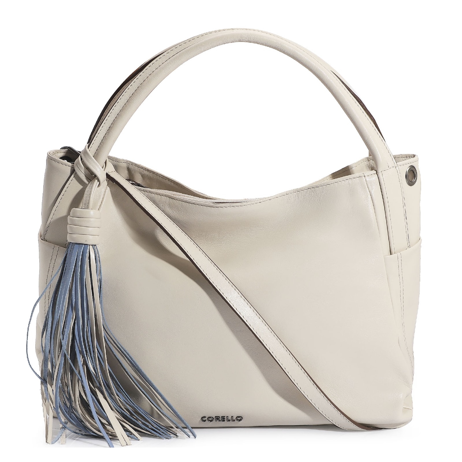 Bolsa Tote Couro Off White/Azul