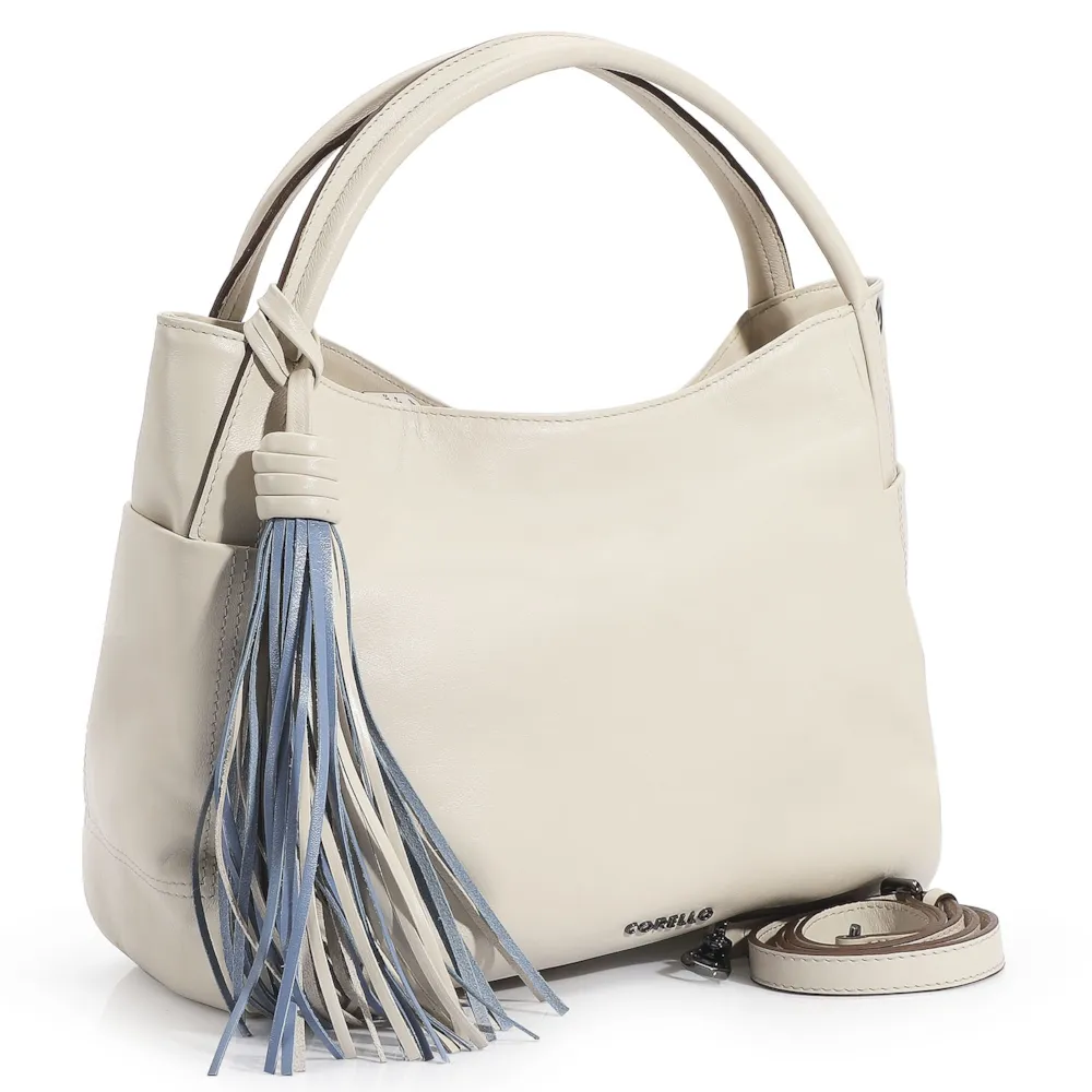 Bolsa Tote Couro Off White/Azul - imagem 3