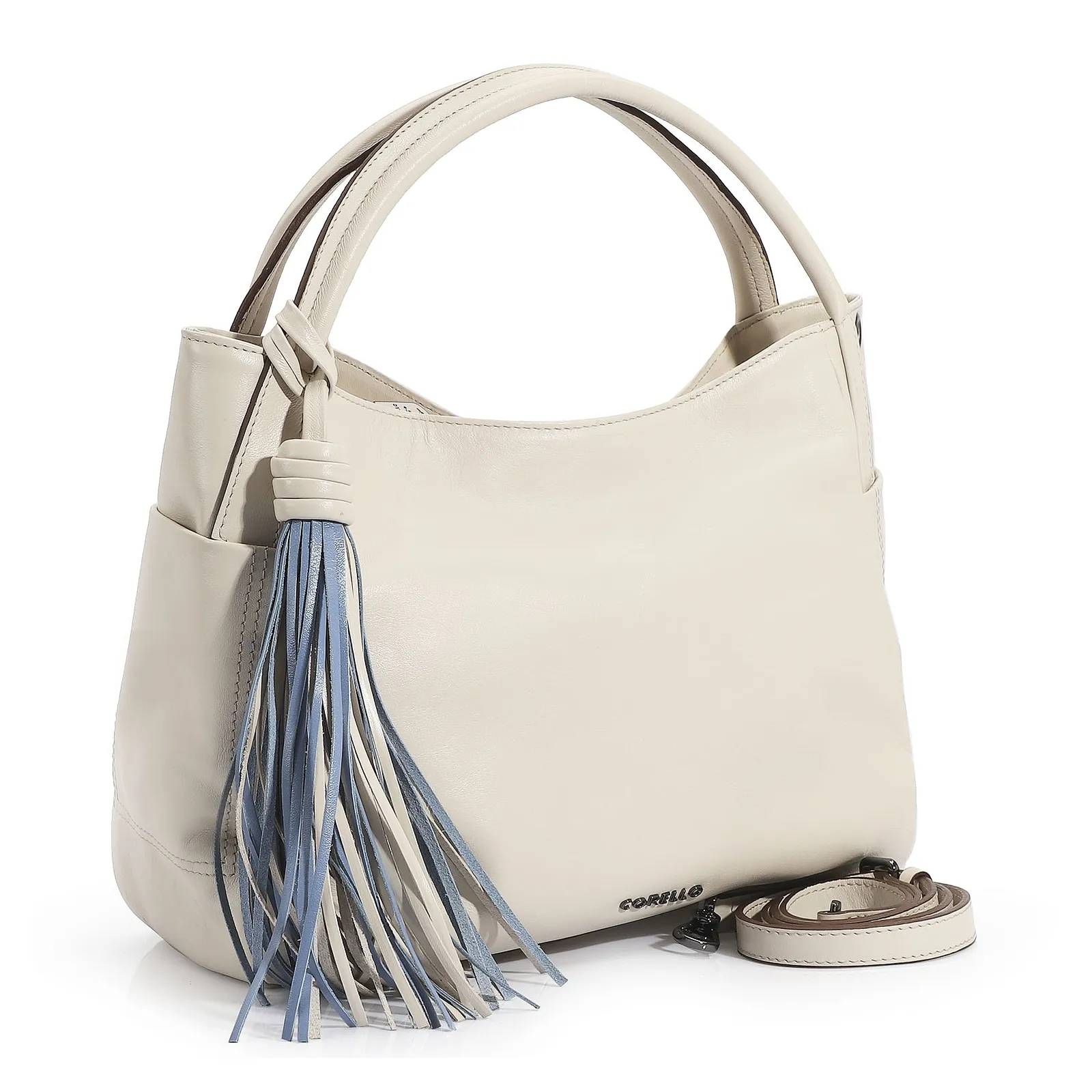 Bolsa Tote Couro Off White/Azul