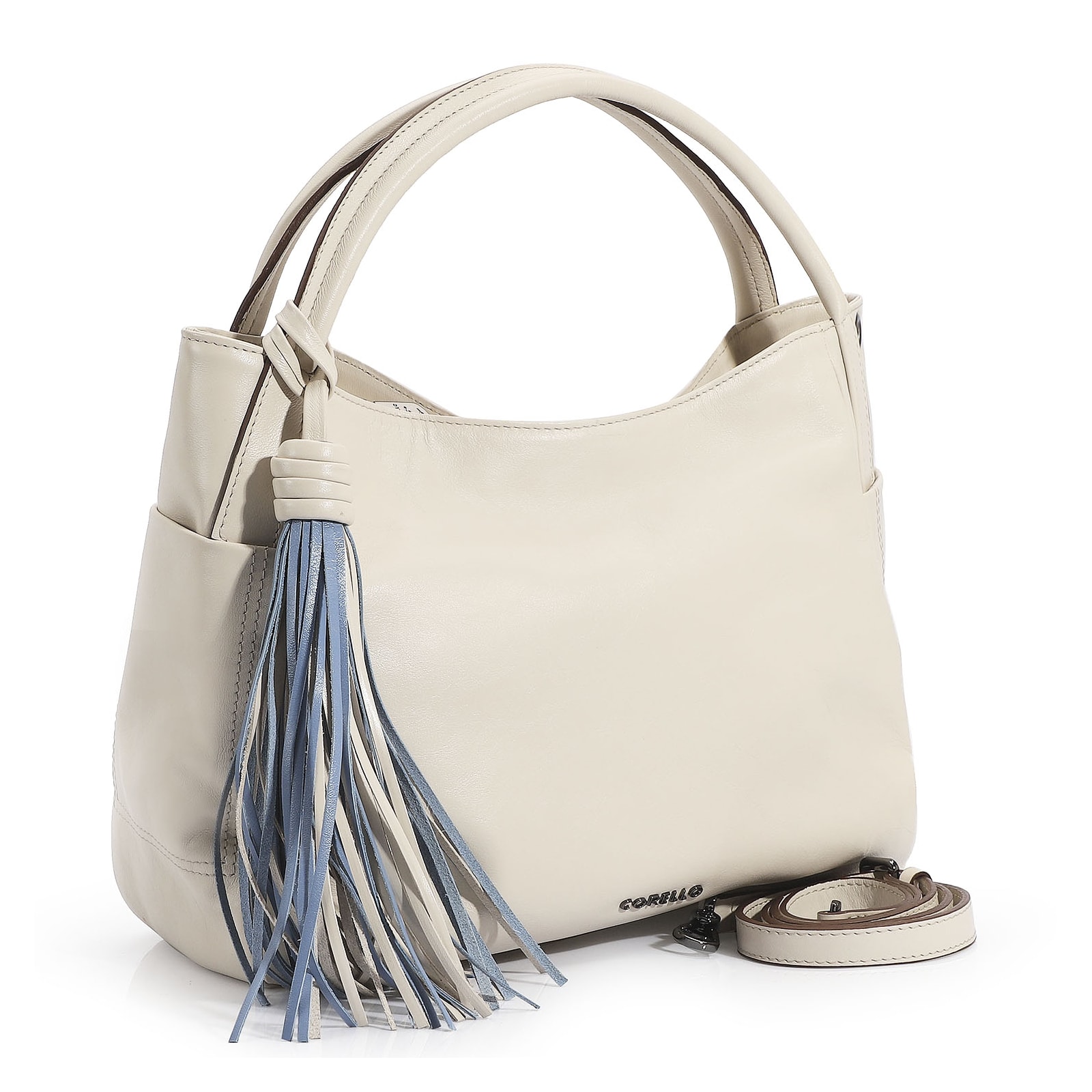 Bolsa Tote Couro Off White/Azul
