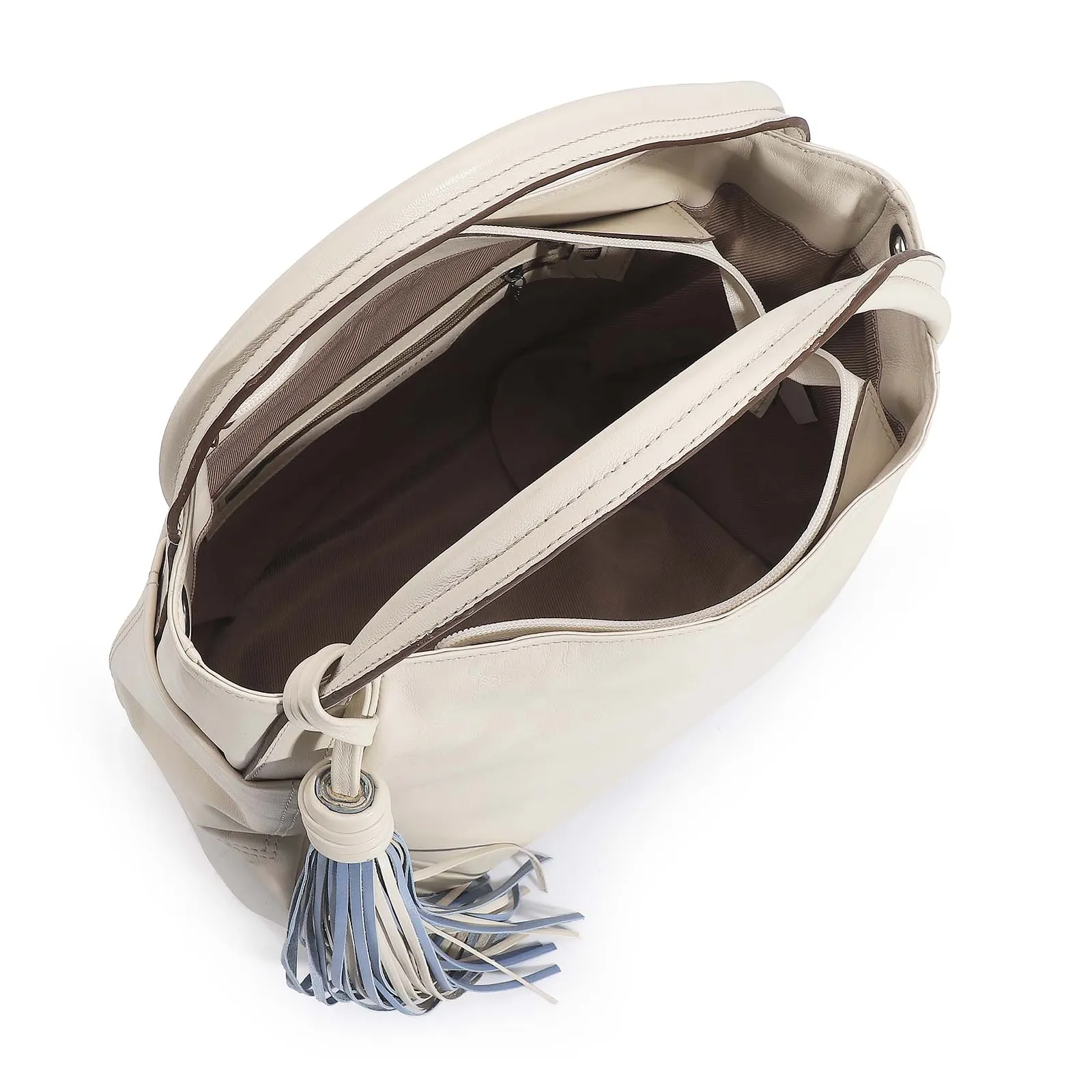 Bolsa Tote Couro Off White/Azul