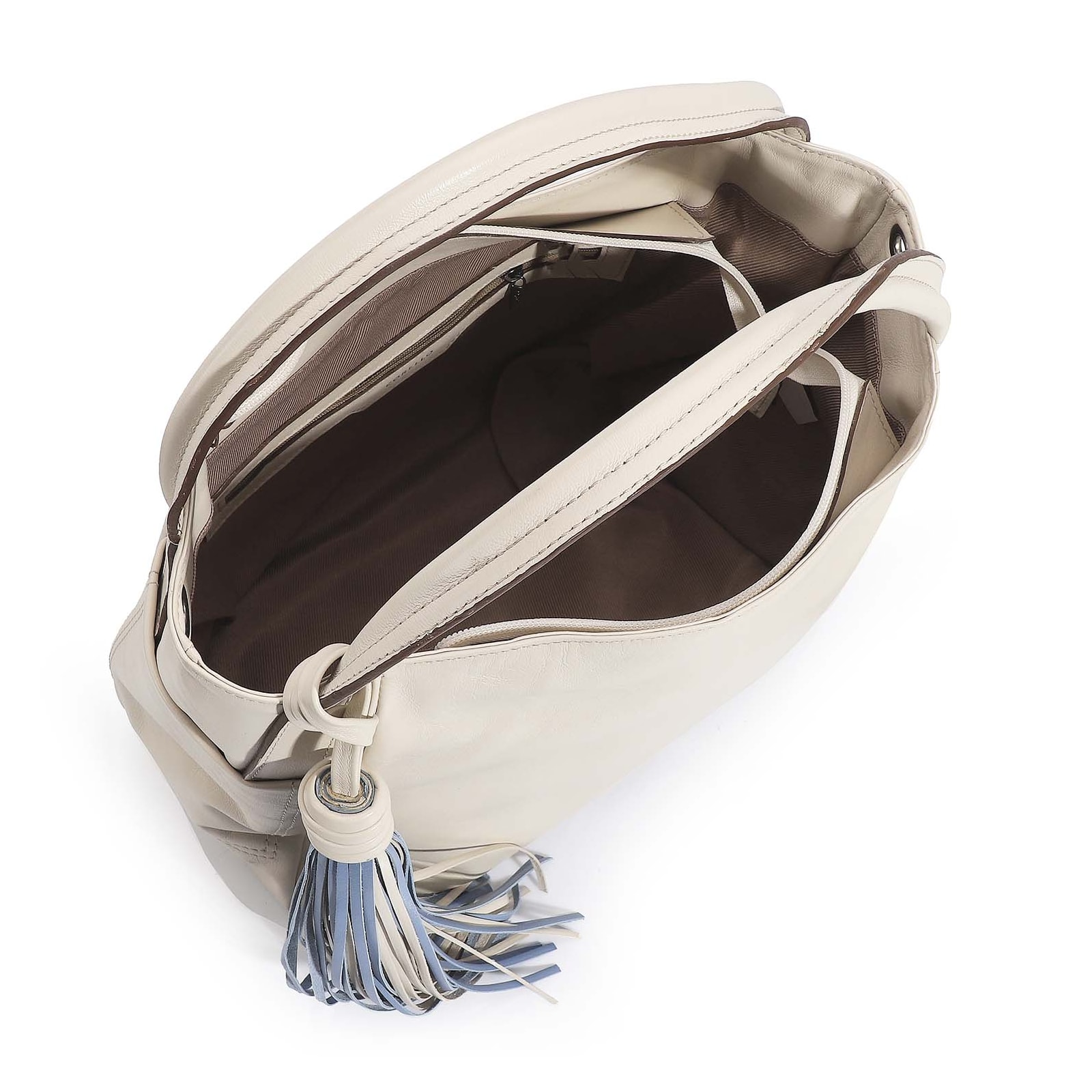 Bolsa Tote Couro Off White/Azul