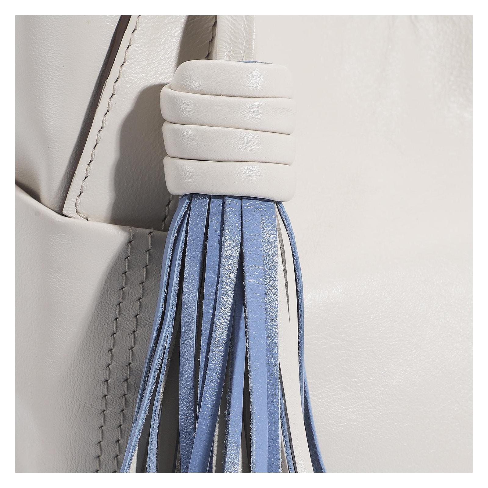 Bolsa Tote Couro Off White/Azul