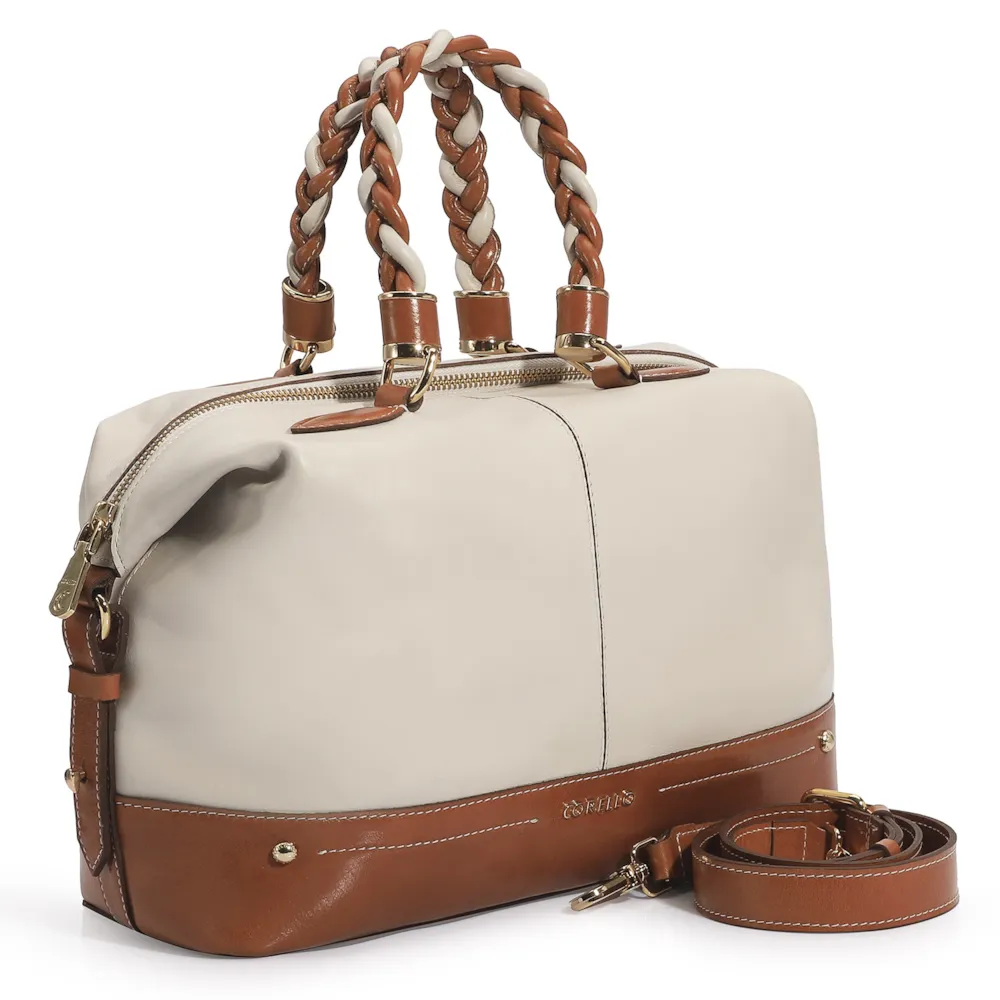 Bolsa Tote Couro Off White/Caramelo - imagem 2