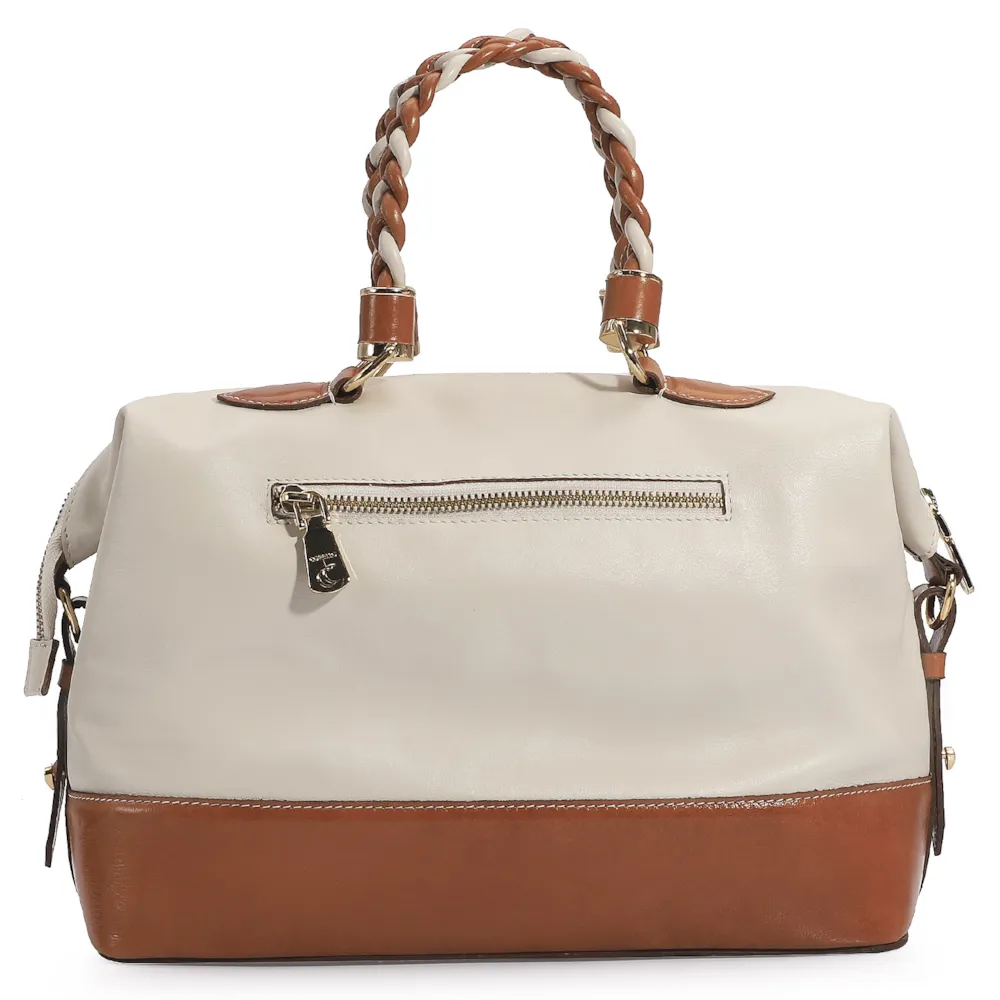 Bolsa Tote Couro Off White/Caramelo - imagem 3