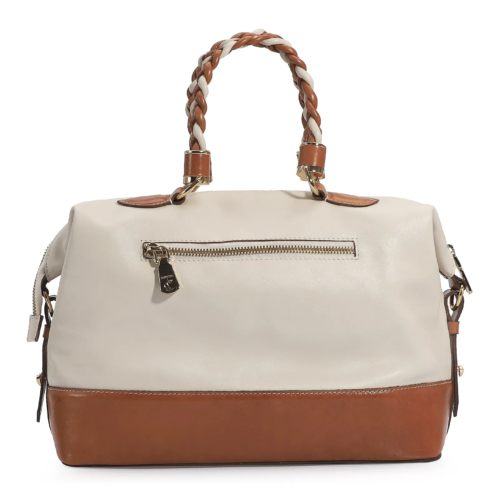 Bolsa Tote Couro Off White/Caramelo