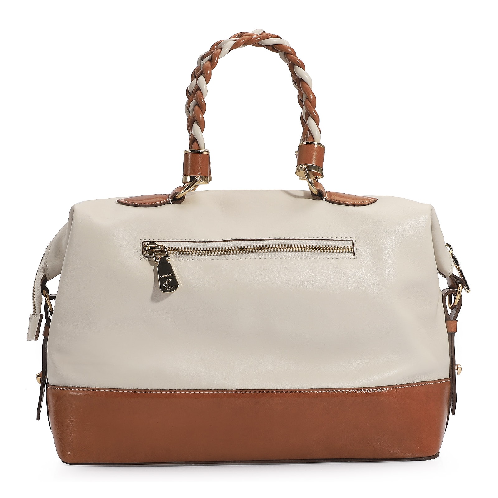 Bolsa Tote Couro Off White/Caramelo