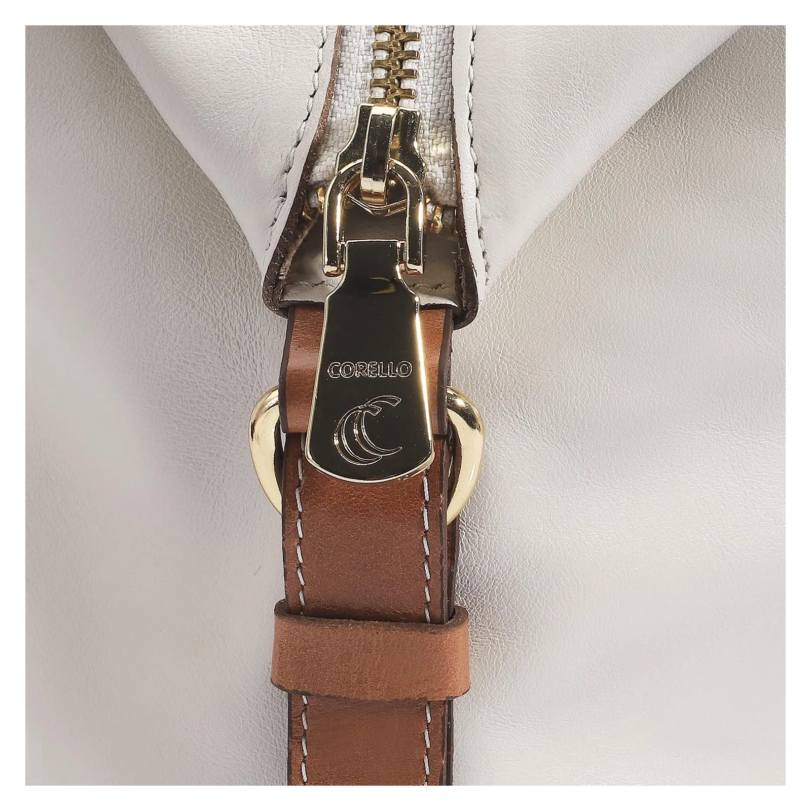 Bolsa Tote Couro Off White/Caramelo