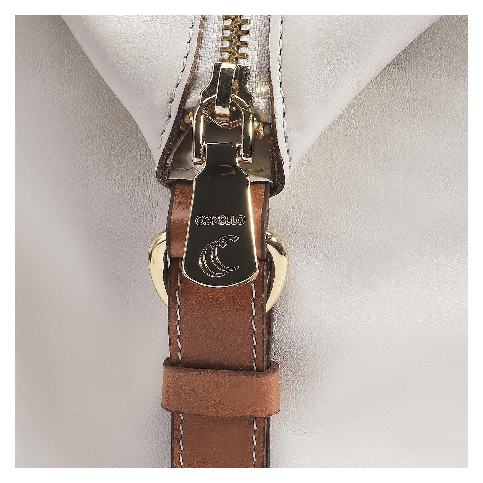 Bolsa Tote Couro Off White/Caramelo