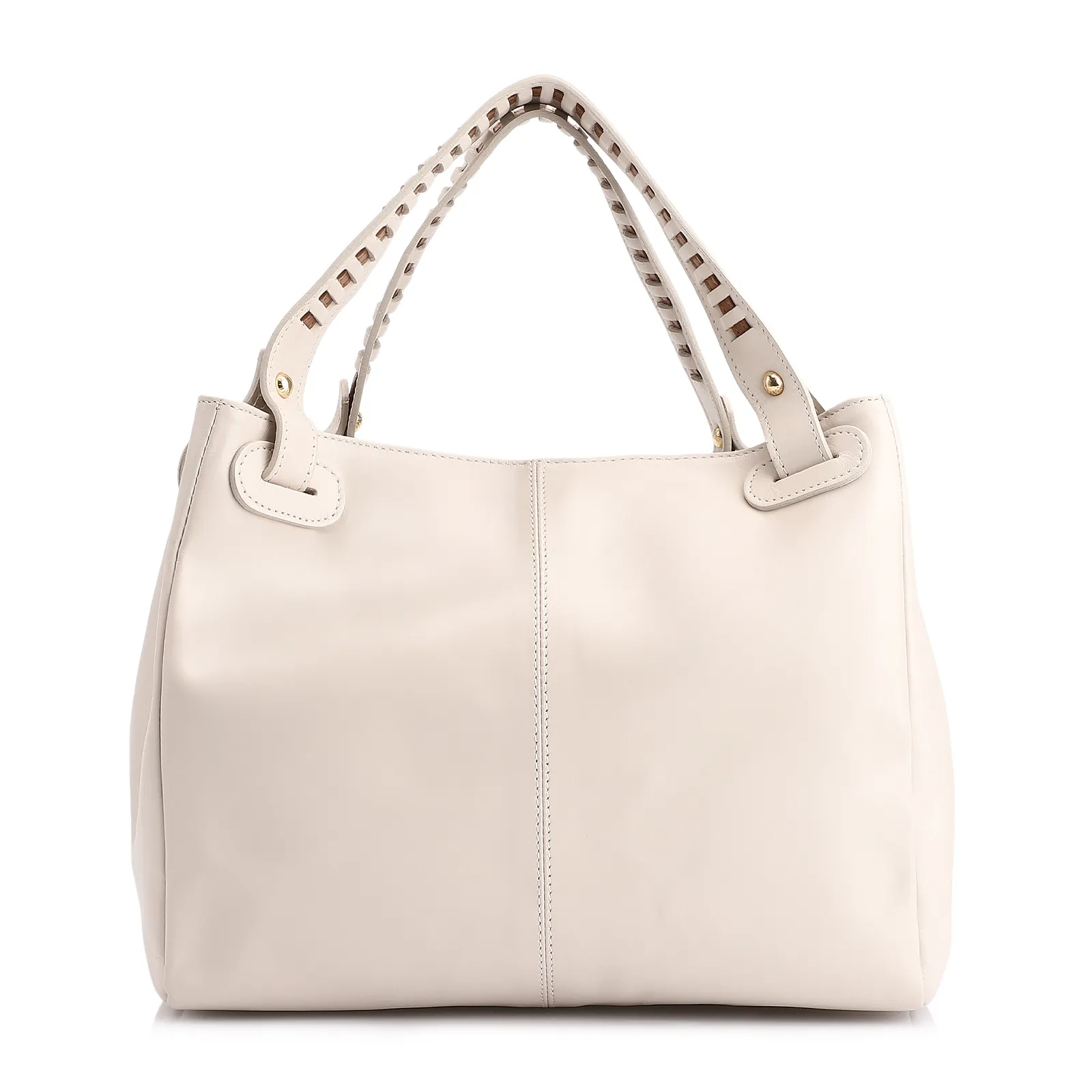Bolsa Tote Couro Off White/Couro Marrom