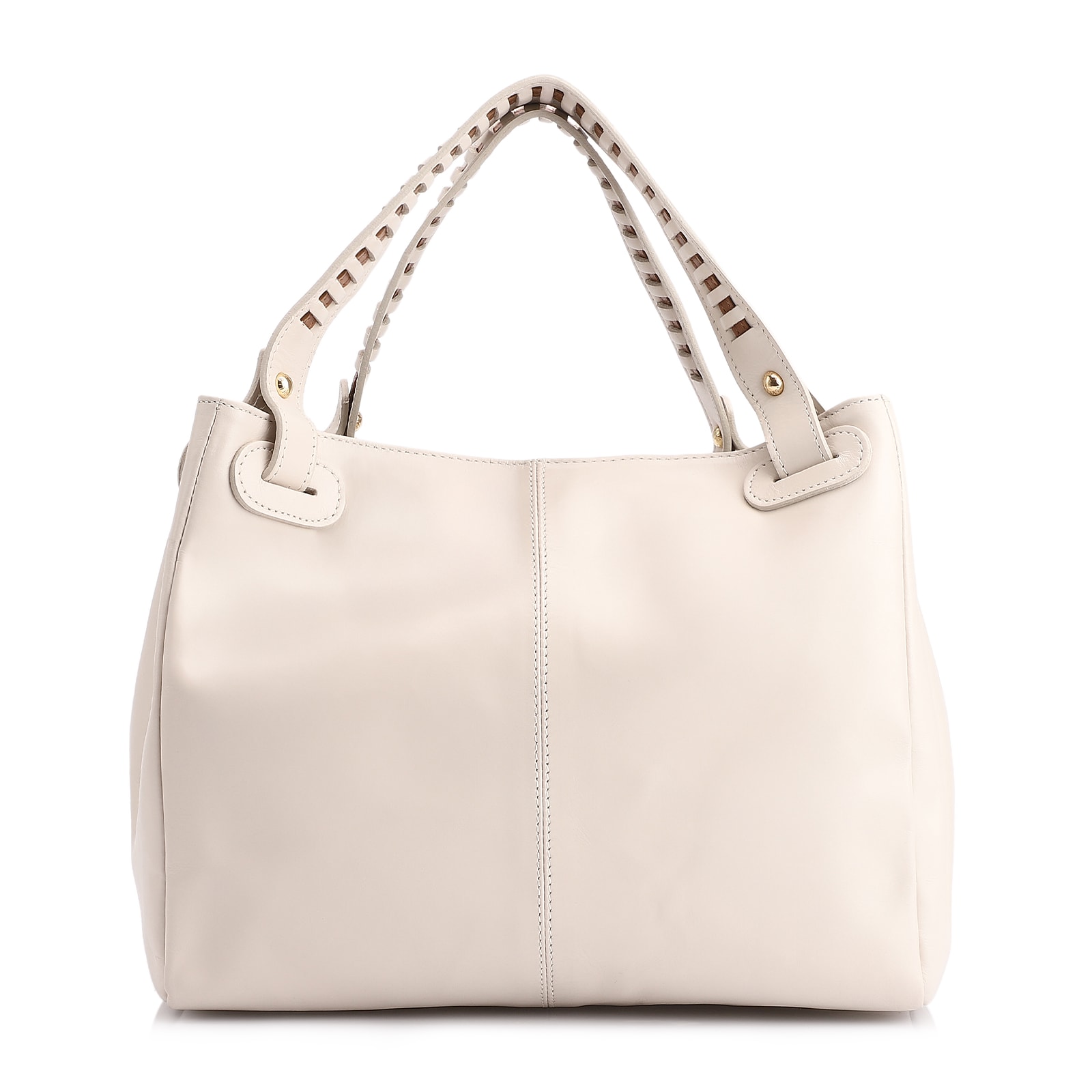 Bolsa Tote Couro Off White/Couro Marrom