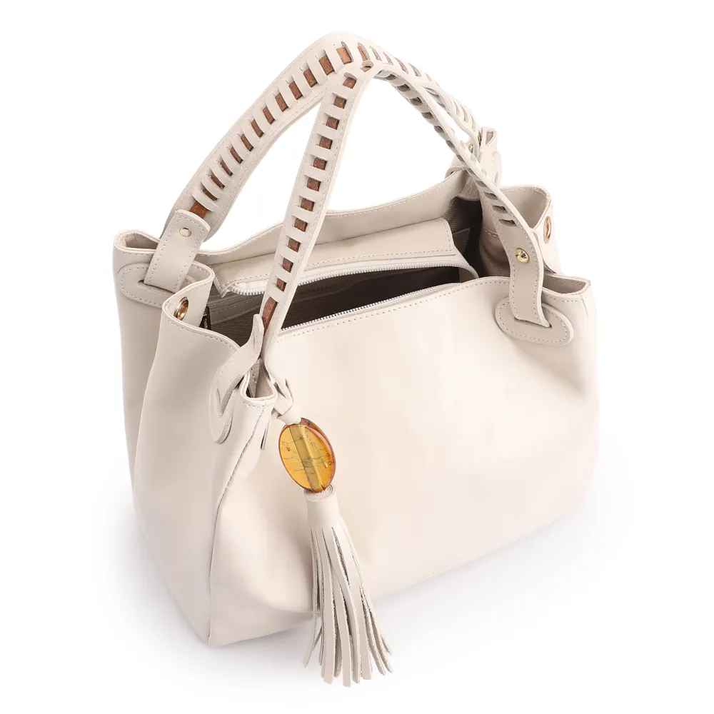 Bolsa Tote Couro Off White/Couro Marrom - imagem 4