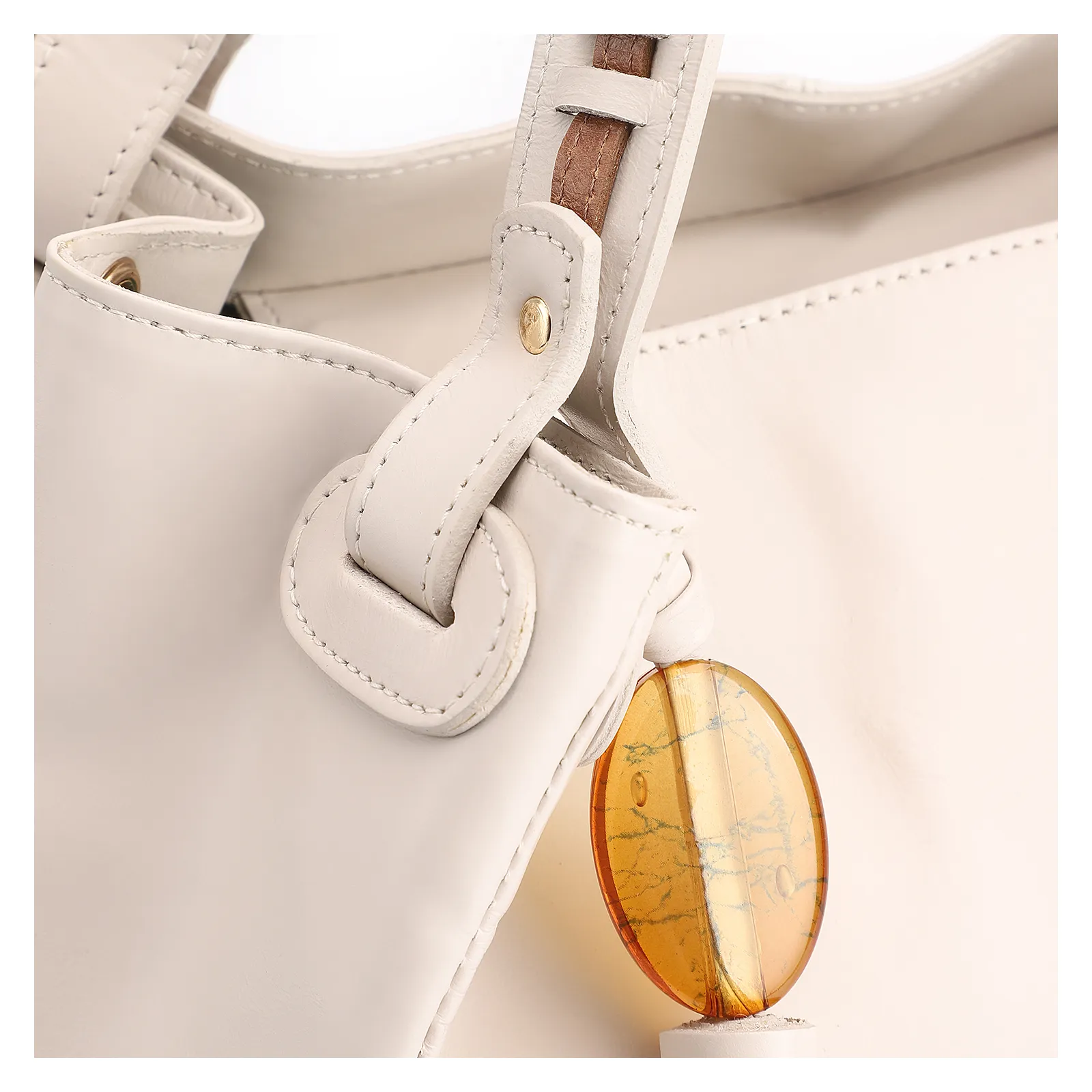 Bolsa Tote Couro Off White/Couro Marrom