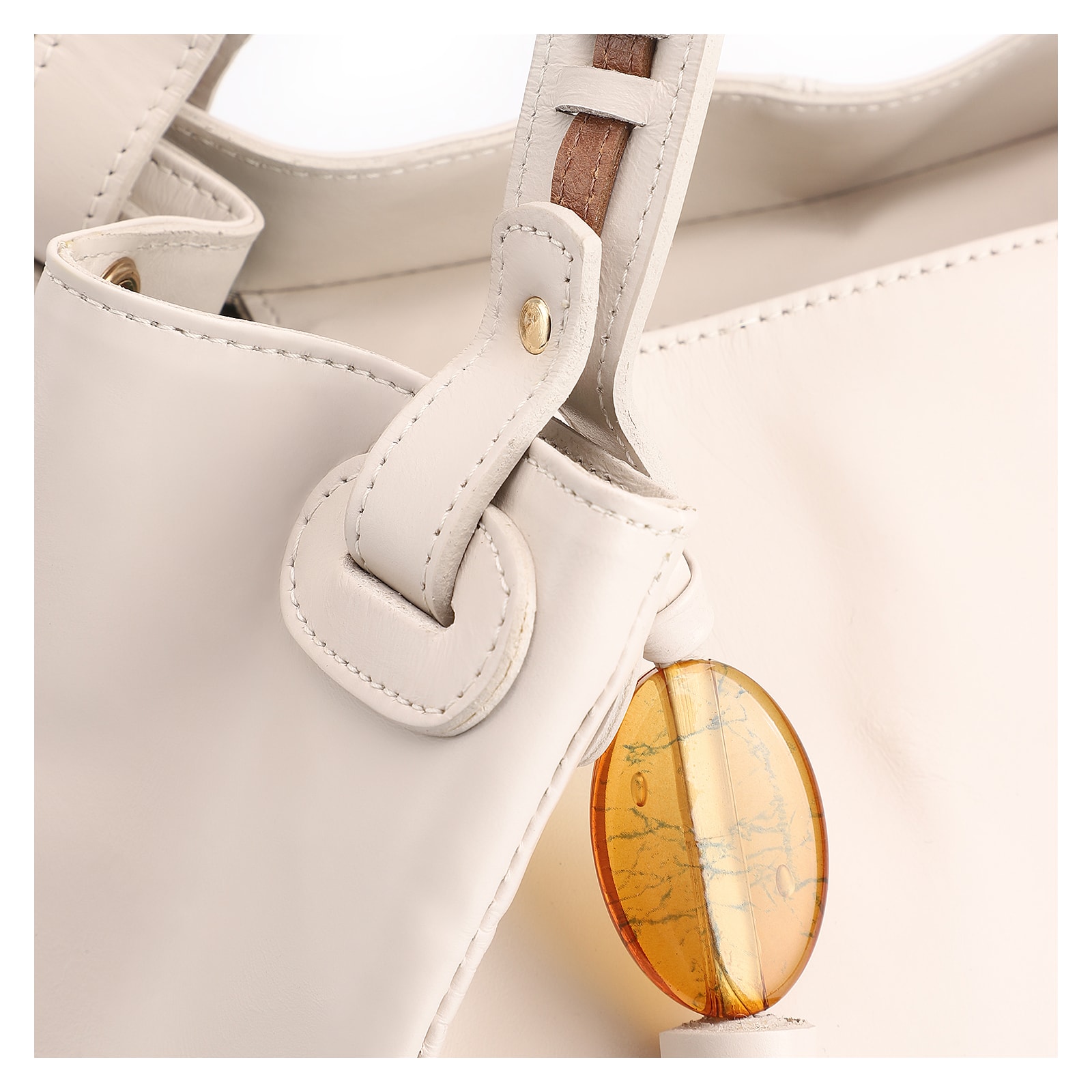 Bolsa Tote Couro Off White/Couro Marrom