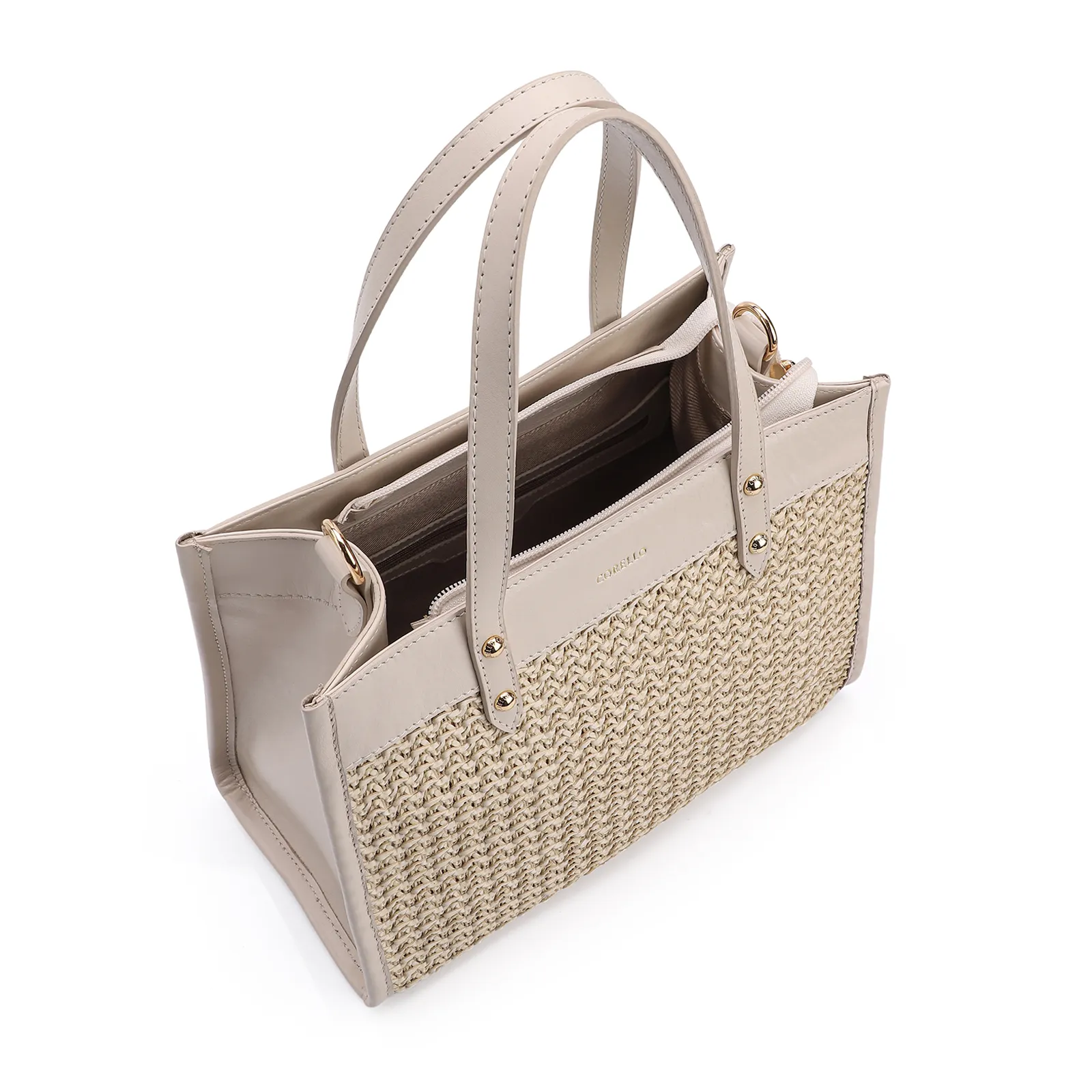 Bolsa Tote Couro Off White/Crochet Off White