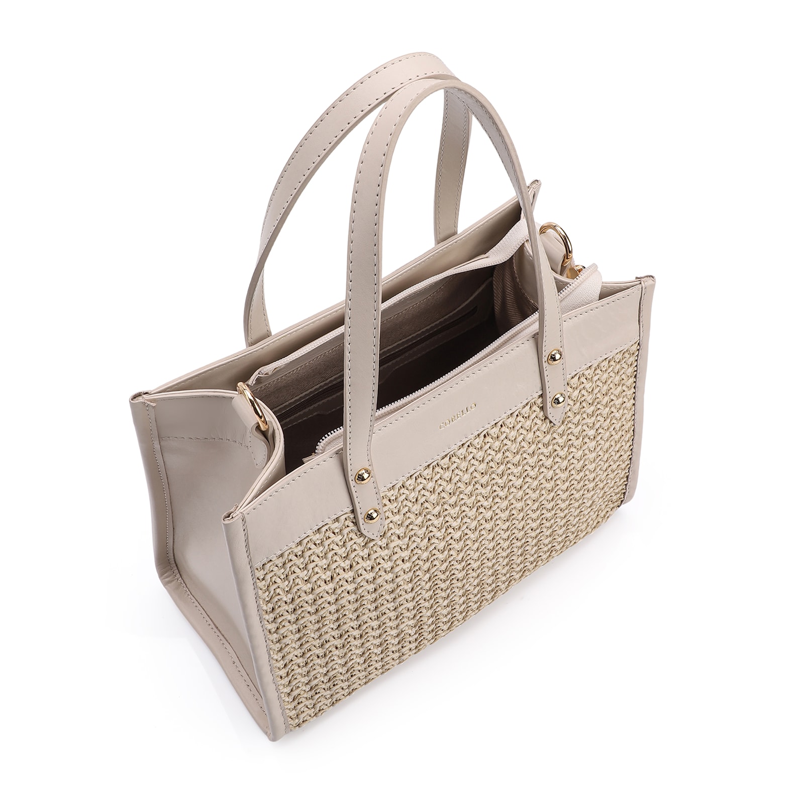 Bolsa Tote Couro Off White/Crochet Off White