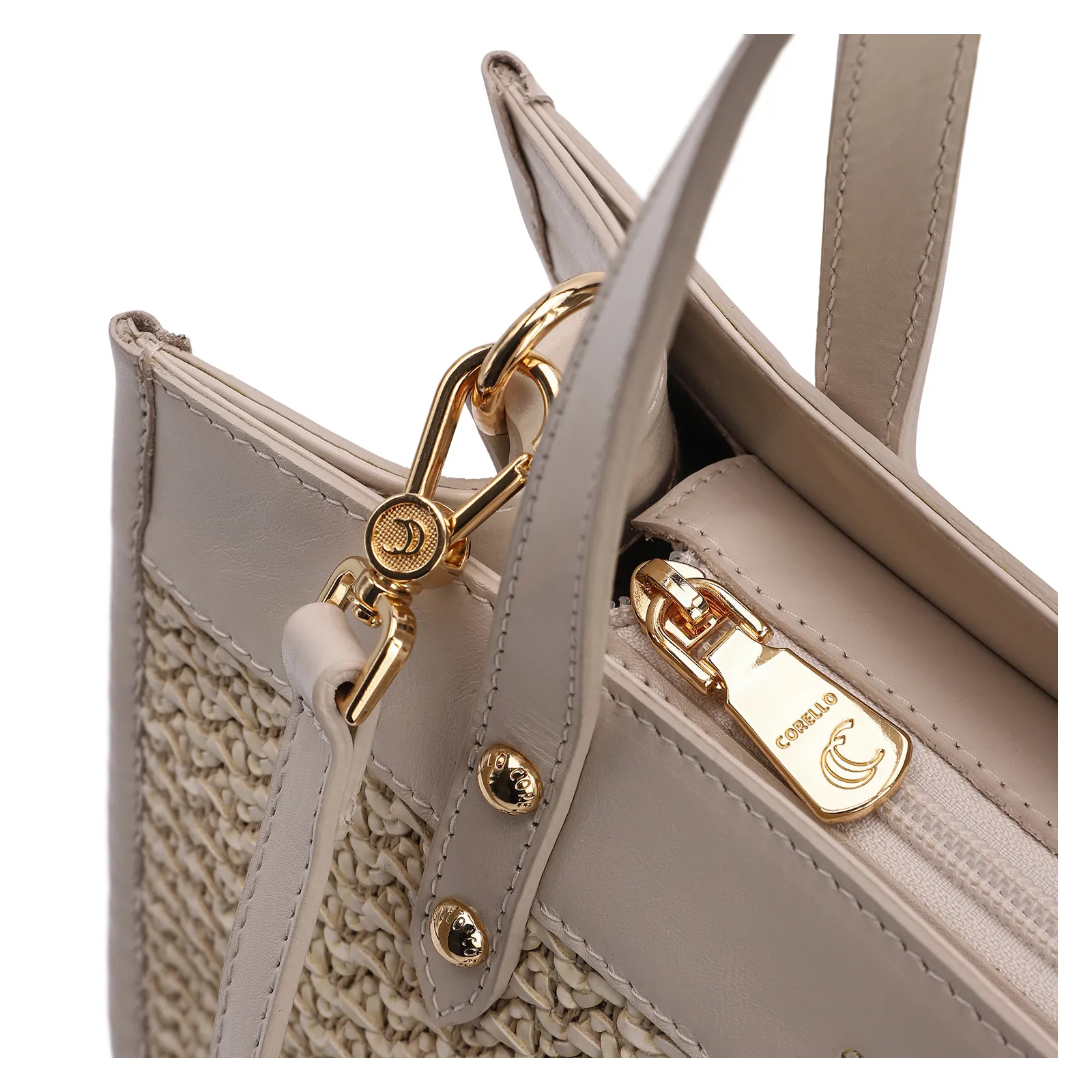 Bolsa Tote Couro Off White/Crochet Off White