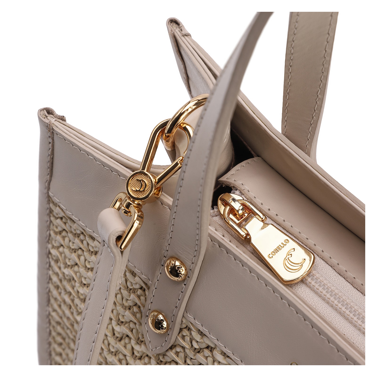 Bolsa Tote Couro Off White/Crochet Off White