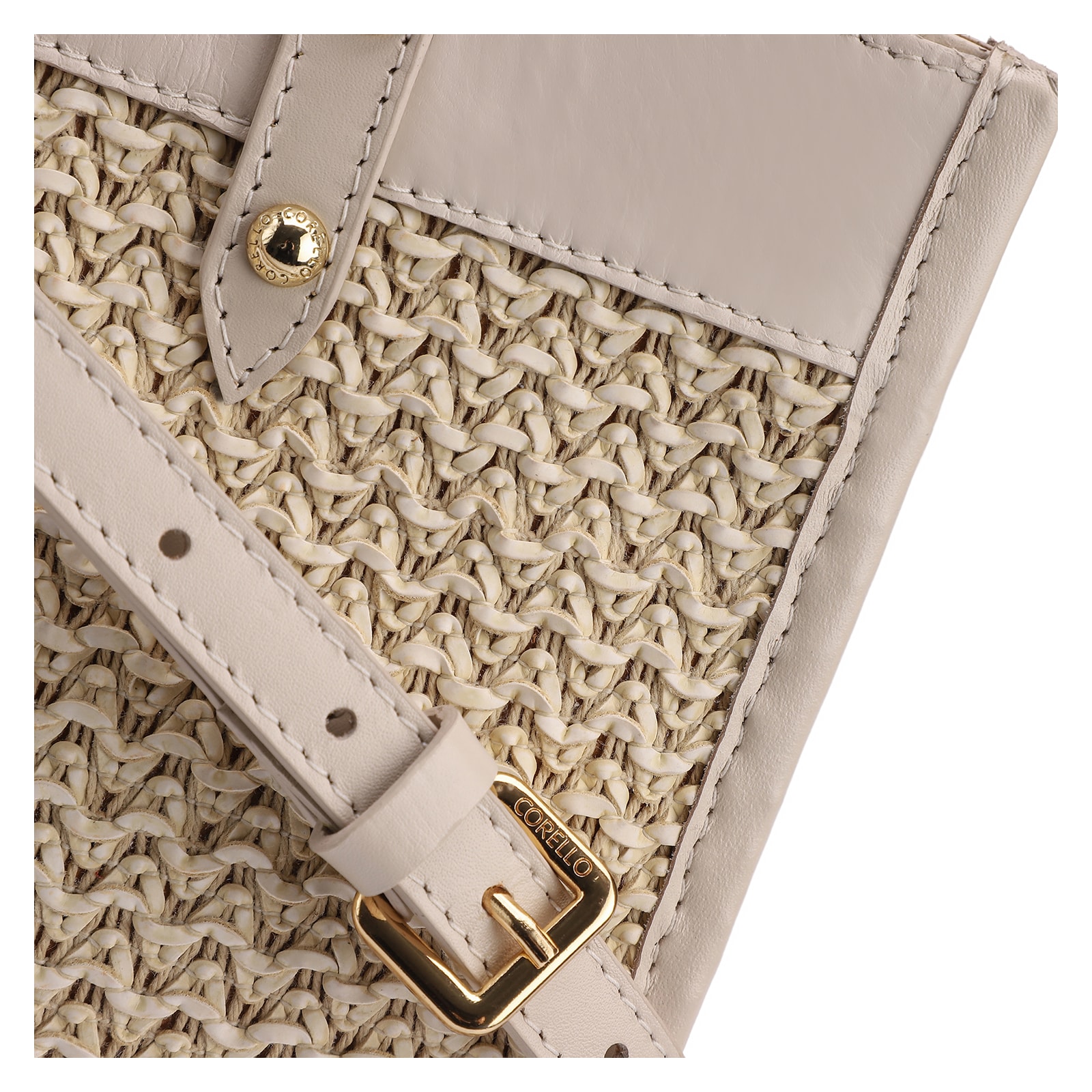 Bolsa Tote Couro Off White/Crochet Off White