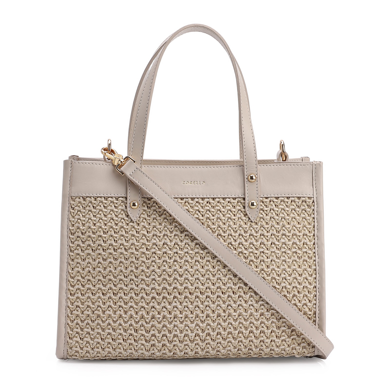 Bolsa Tote Couro Off White/Crochet Off White