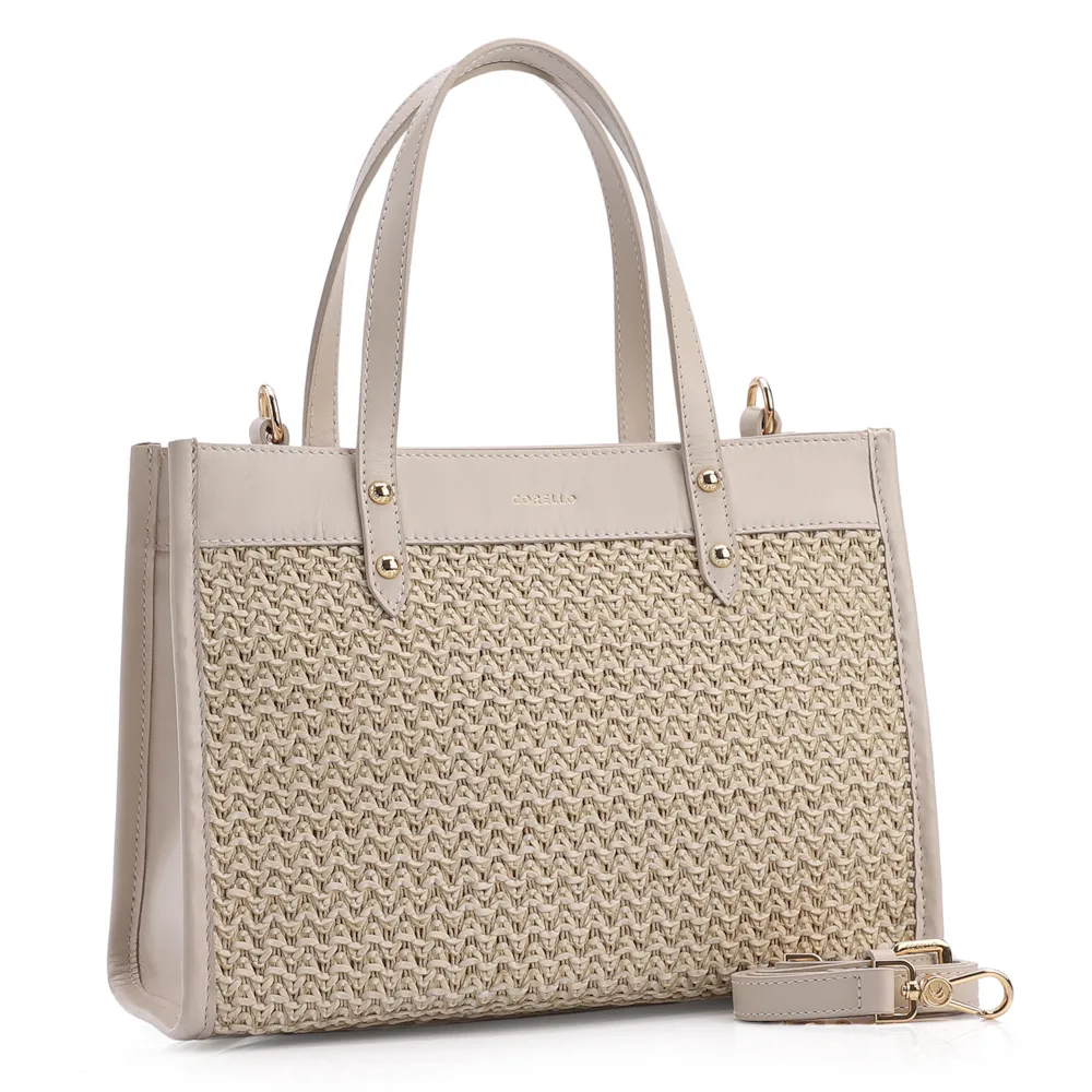 Bolsa Tote Couro Off White/Crochet Off White - imagem 2