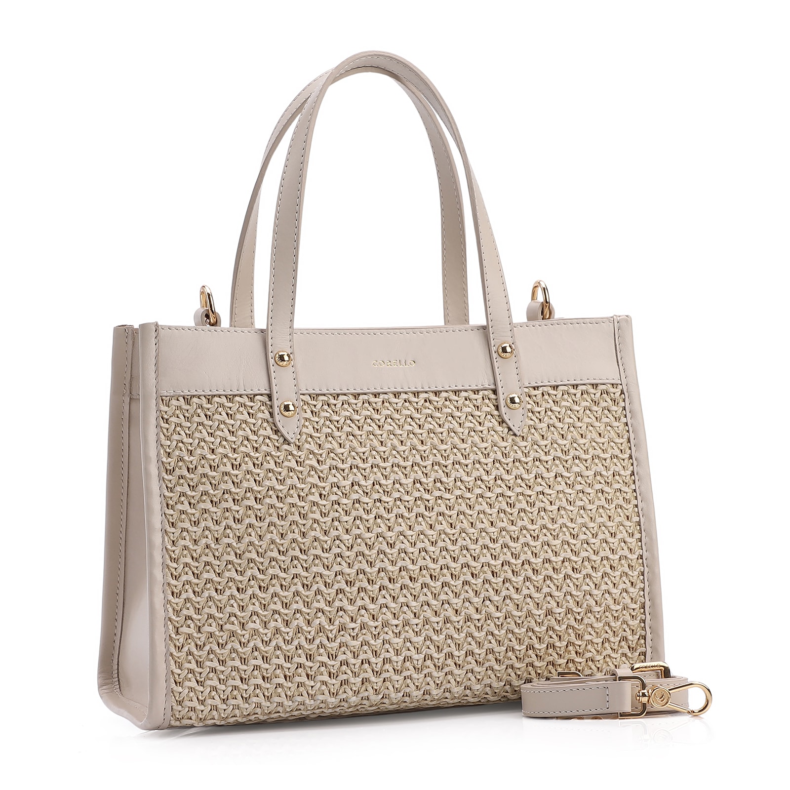 Bolsa Tote Couro Off White/Crochet Off White