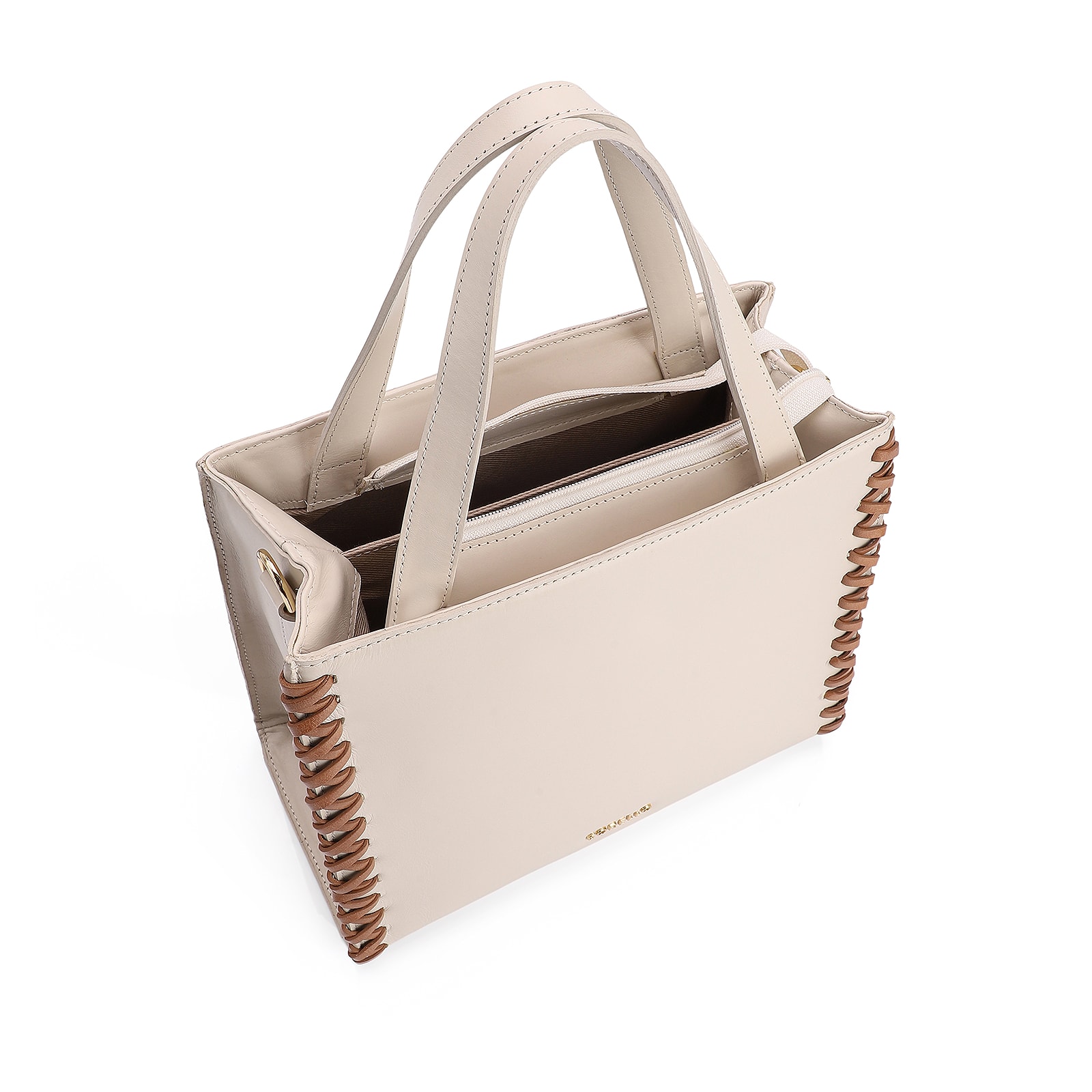 Bolsa Tote Couro Off White/Marrom
