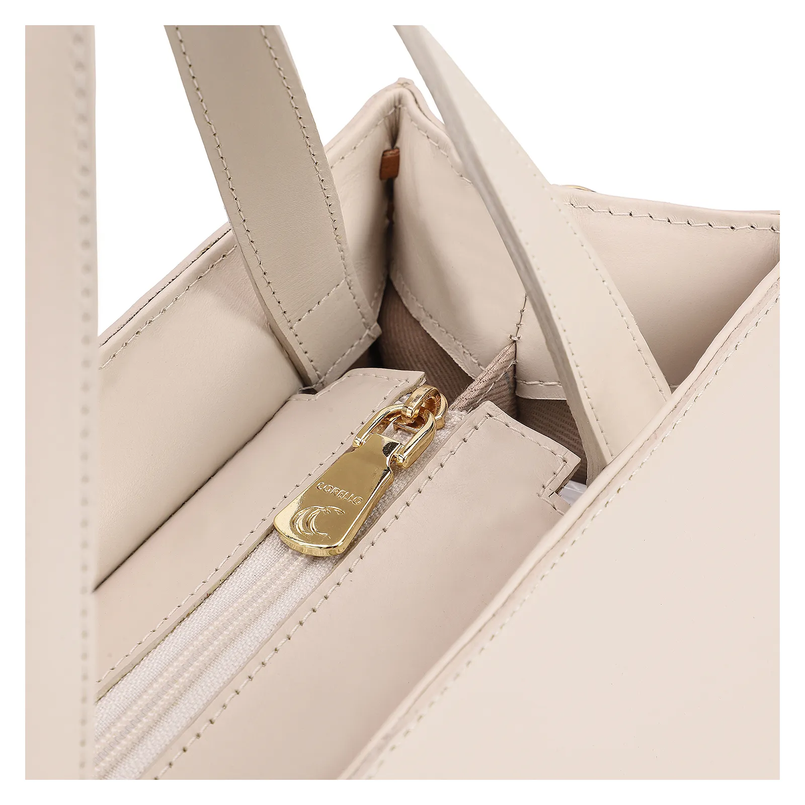 Bolsa Tote Couro Off White/Marrom