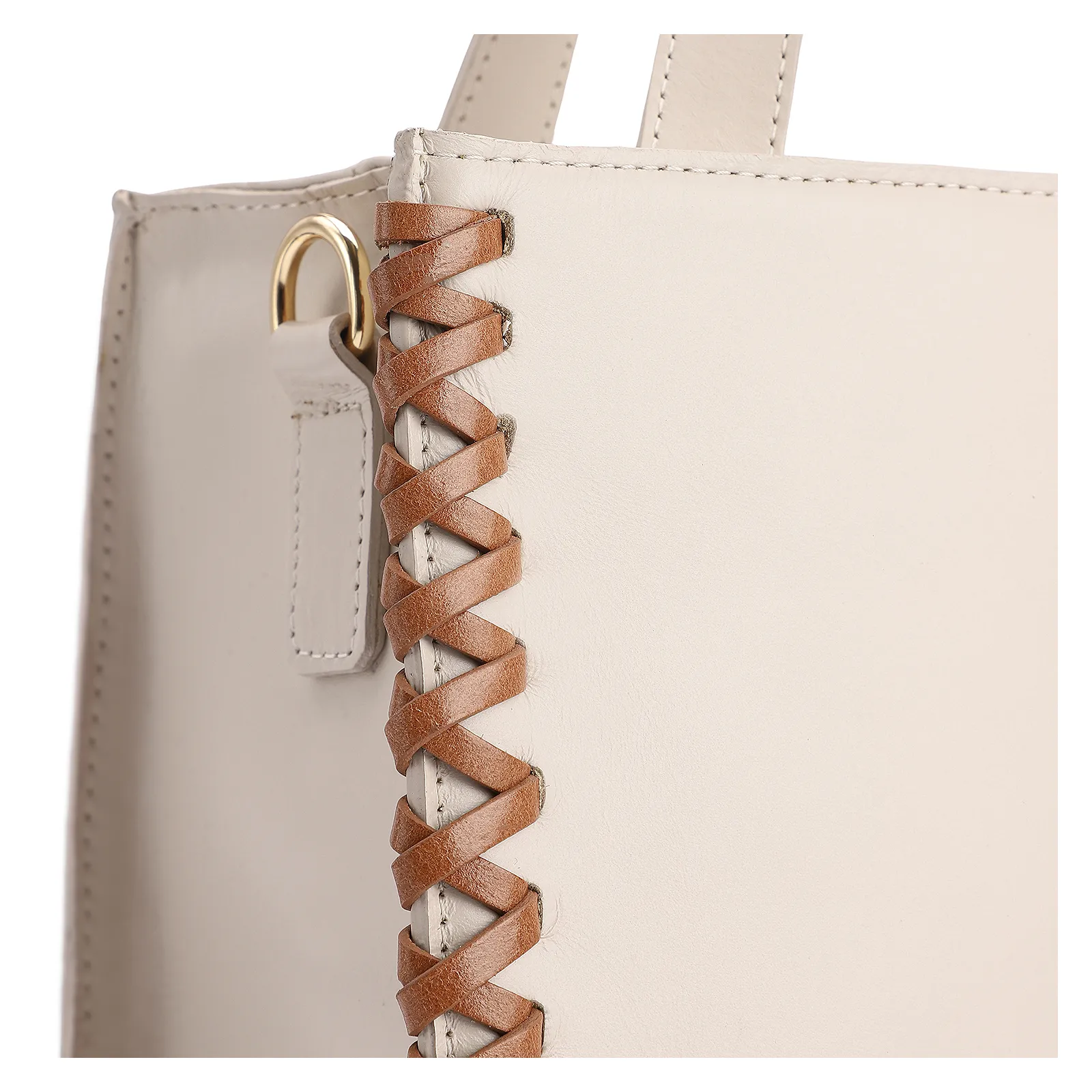 Bolsa Tote Couro Off White/Marrom