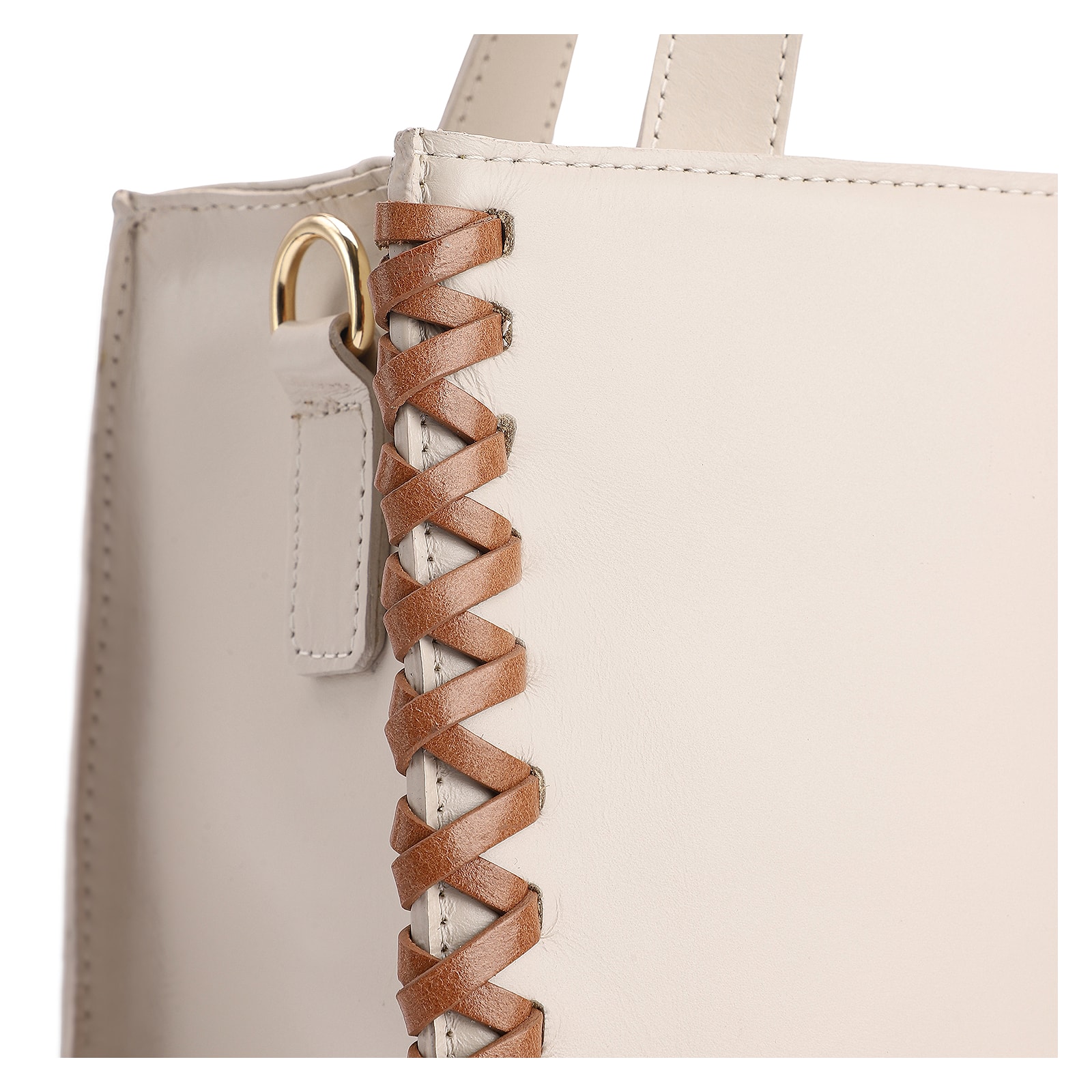 Bolsa Tote Couro Off White/Marrom