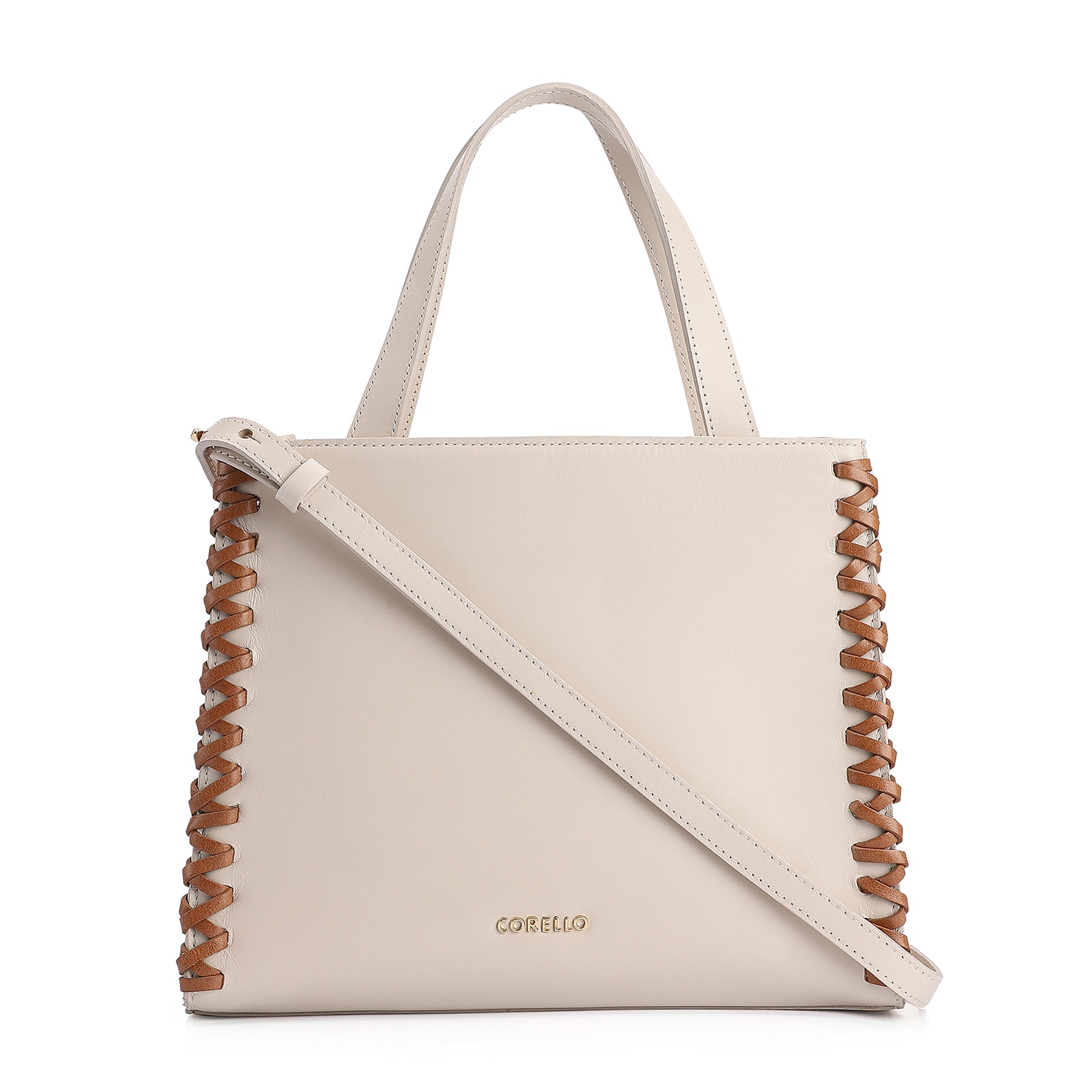 Bolsa Tote Couro Off White/Marrom