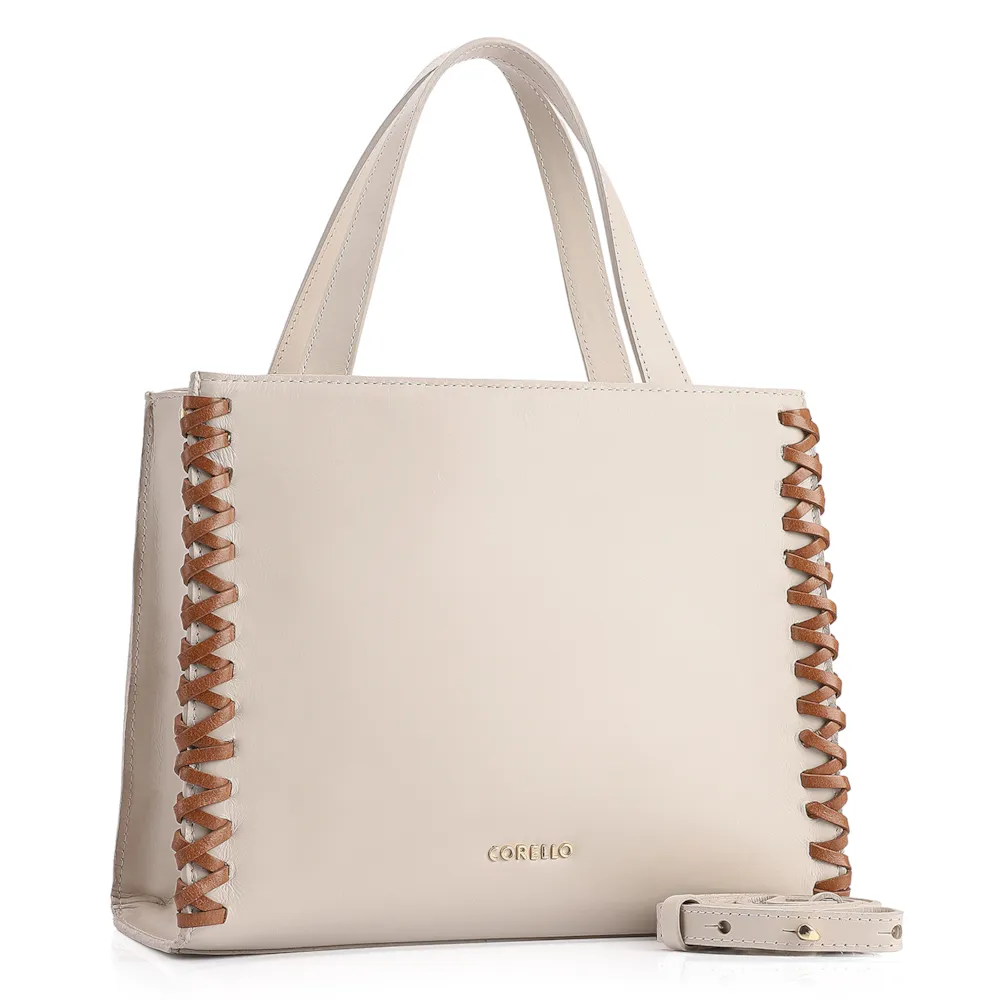 Bolsa Tote Couro Off White/Marrom - imagem 2