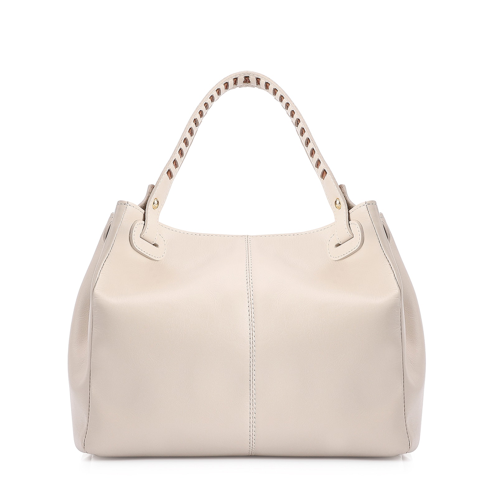 Bolsa Tote Couro Off White/Marrom