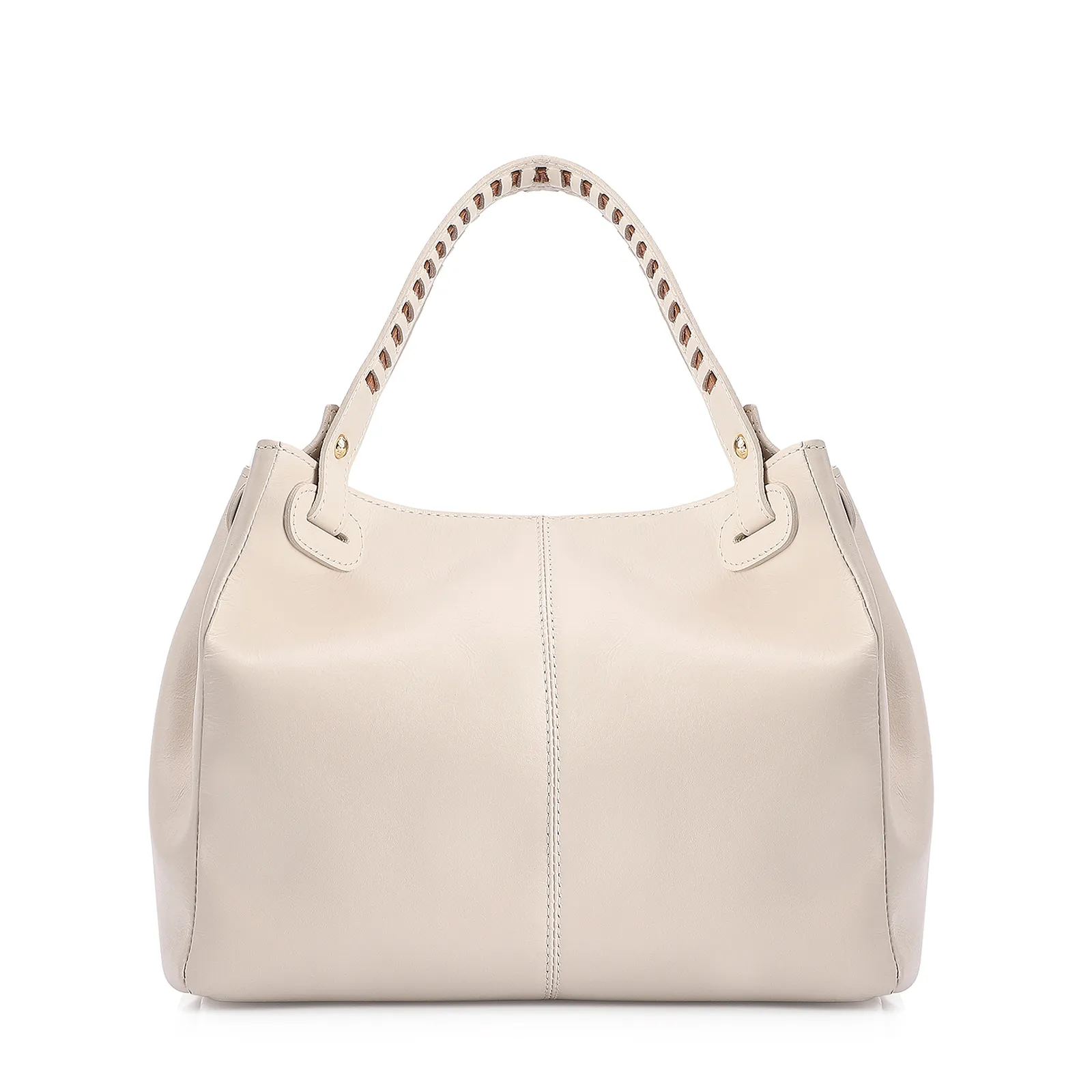 Bolsa Tote Couro Off White/Marrom