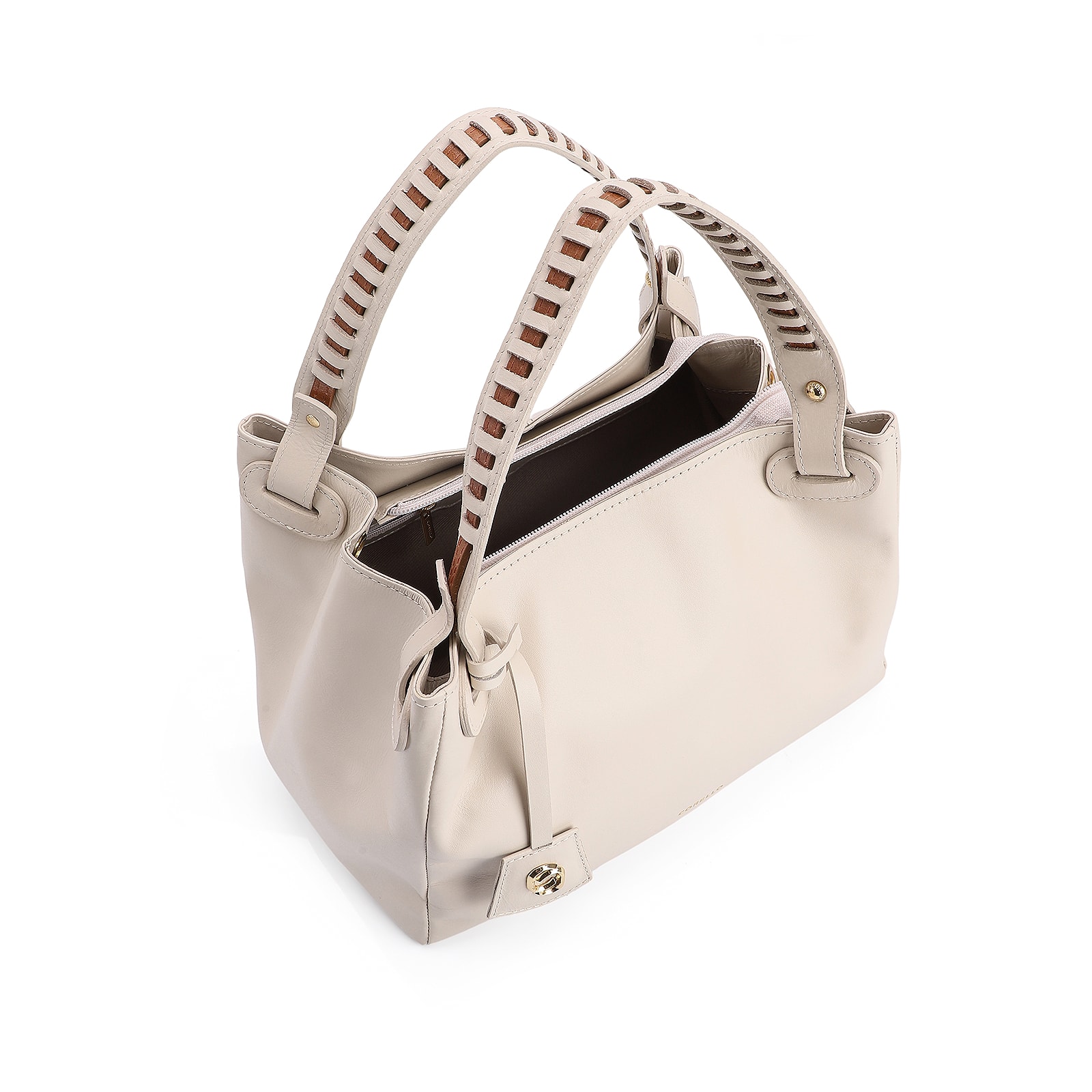 Bolsa Tote Couro Off White/Marrom