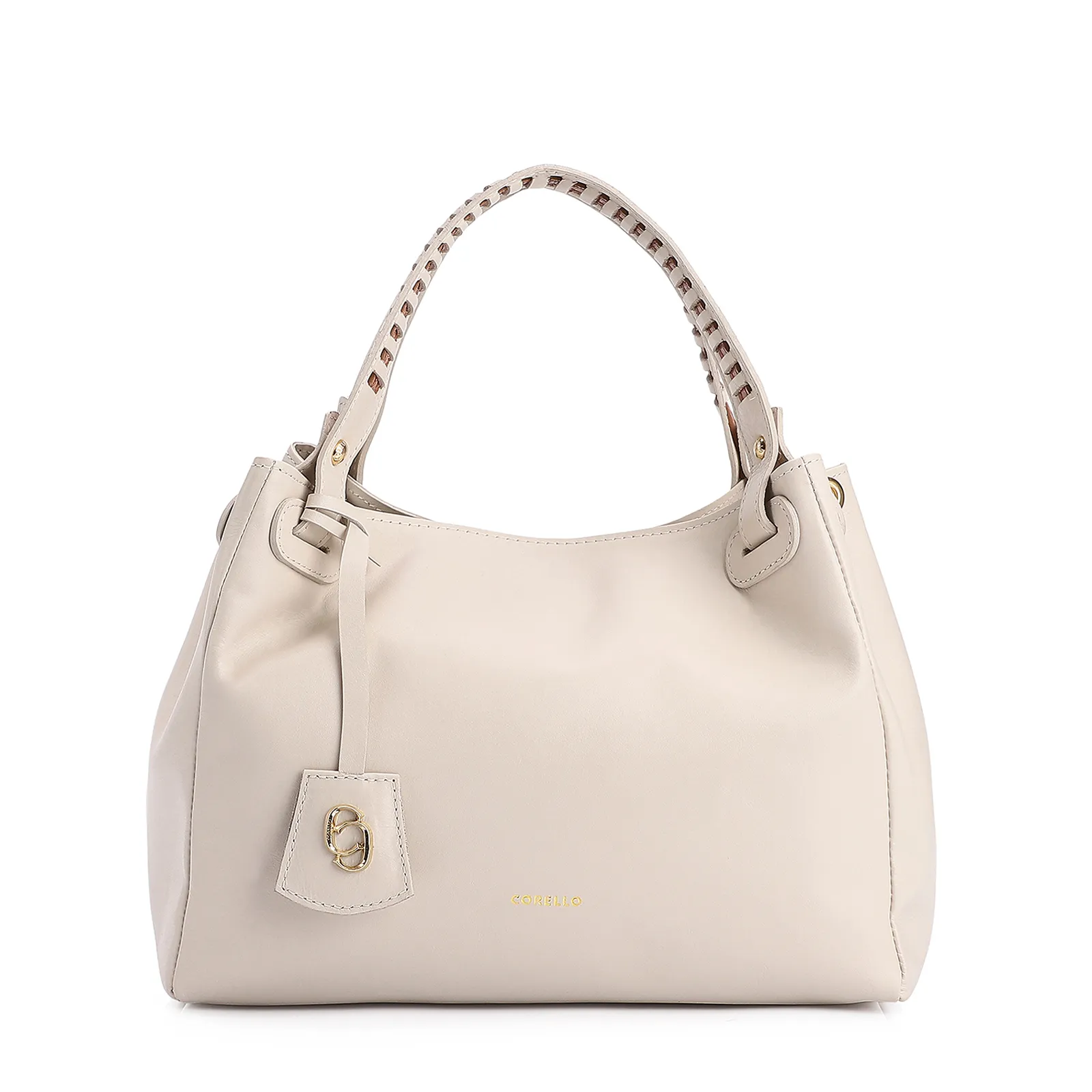 Bolsa Tote Couro Off White/Marrom