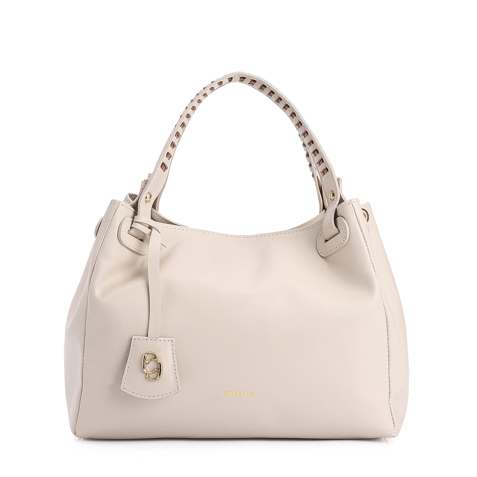 Bolsa Tote Couro Off White/Marrom