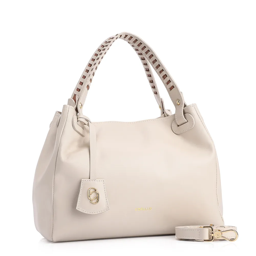 Bolsa Tote Couro Off White/Marrom - imagem 2